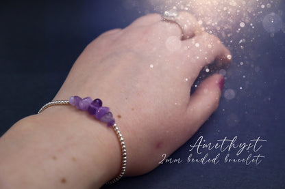 Dainty, Beautiful and handmade Natural Crystal Amethyst Chip beaded bracelet - with silver plated findings - for intuition & inner peace