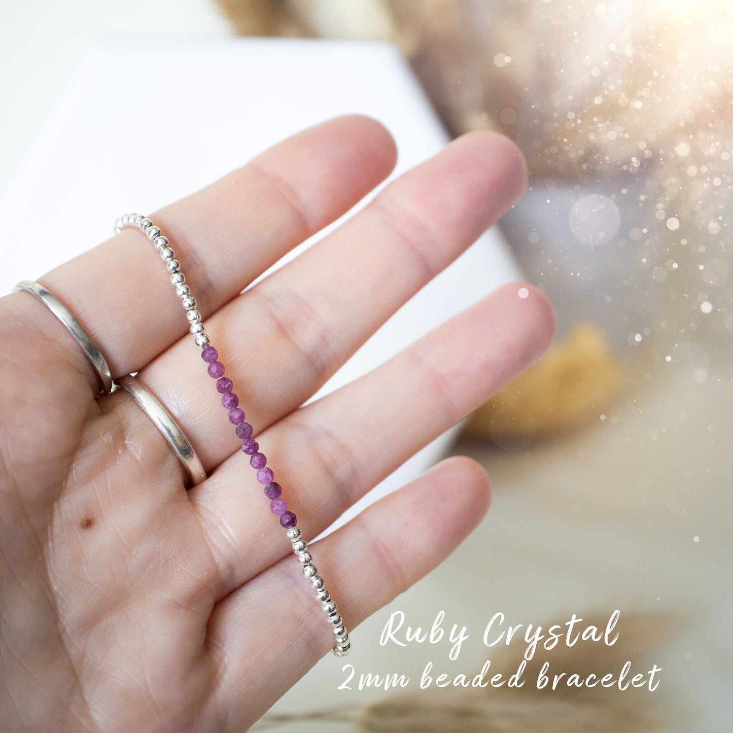 Dainty, Beautiful and handmade Natural Crystal Ruby beaded bracelet - with silver plated findings - for passion & power