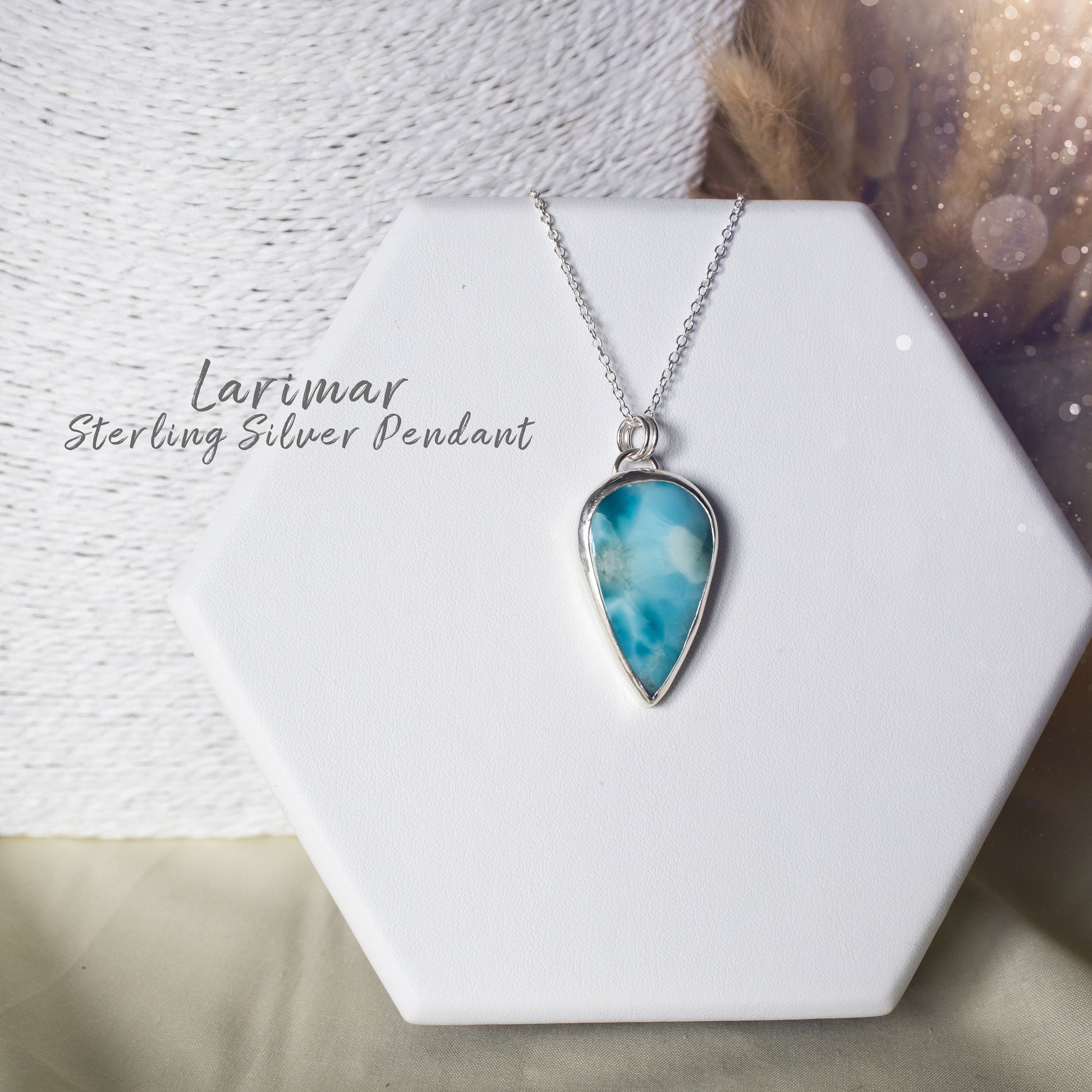 Natural Larimar Sterling Silver Pendant - For Peace & Serenity - Anniversary Gift