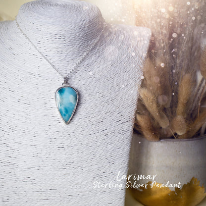 Natural Larimar Sterling Silver Pendant - For Peace & Serenity - Anniversary Gift