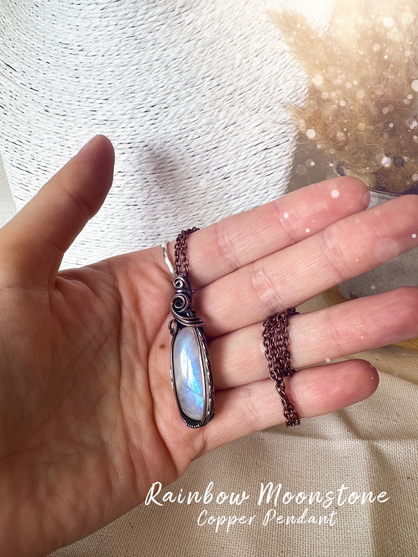 Rainbow Moonstone Wire Wrap Pendant - June Birthstone - For Divine Feminine Connection