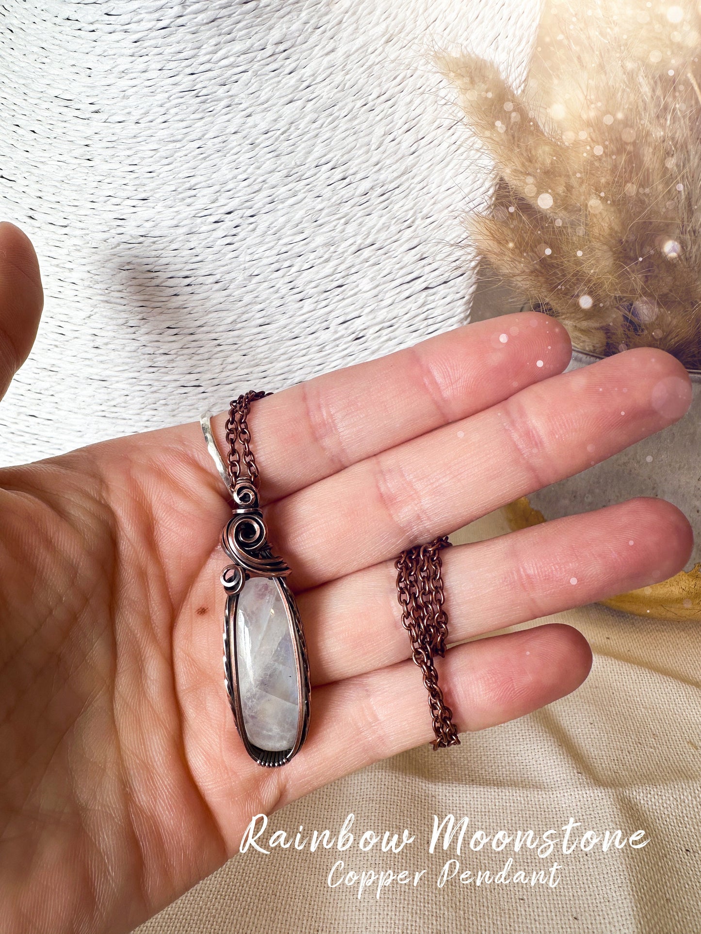 Rainbow Moonstone Wire Wrap Pendant - June Birthstone - For Divine Feminine Connection