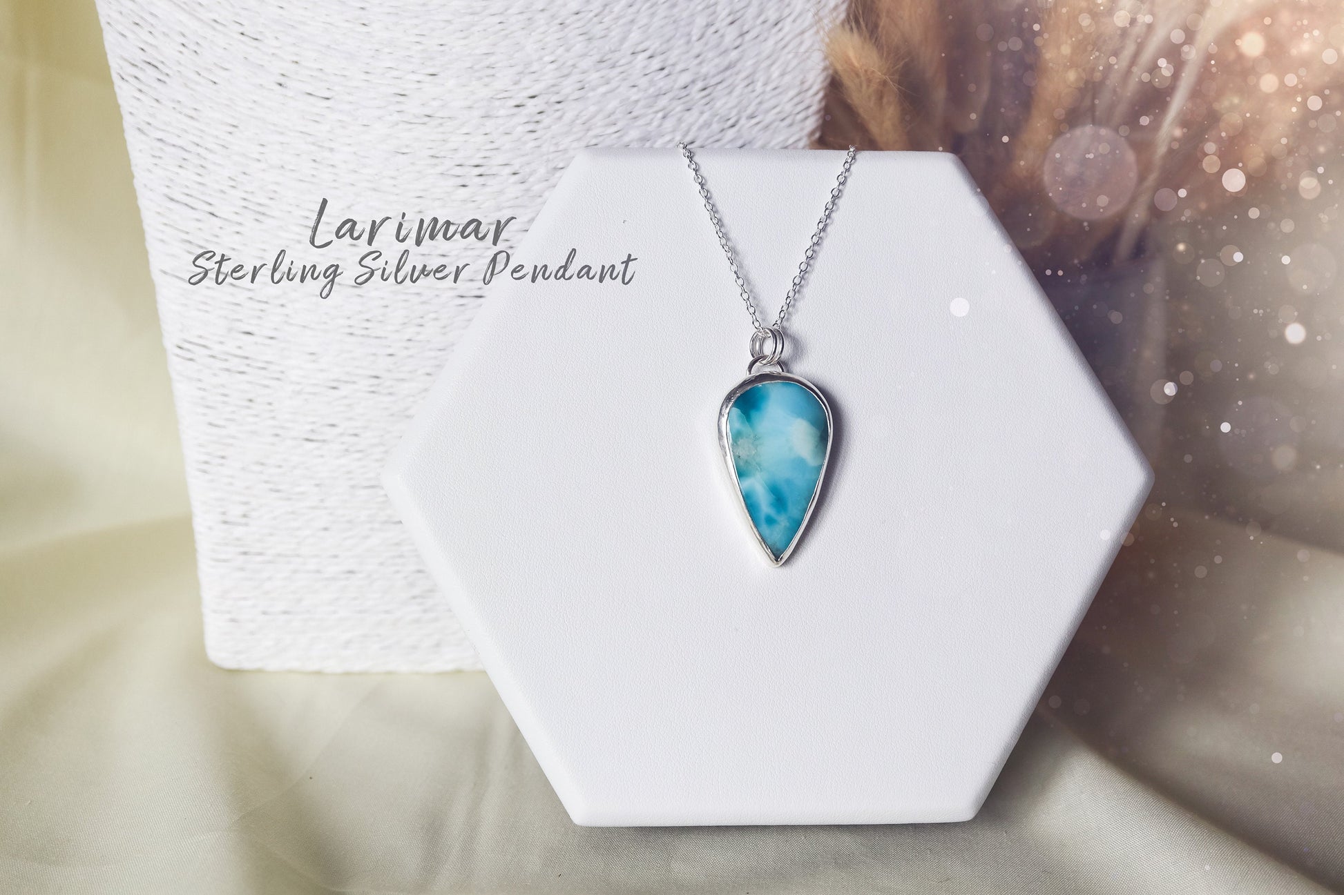 Natural Larimar Sterling Silver Pendant - For Peace & Serenity - Anniversary Gift