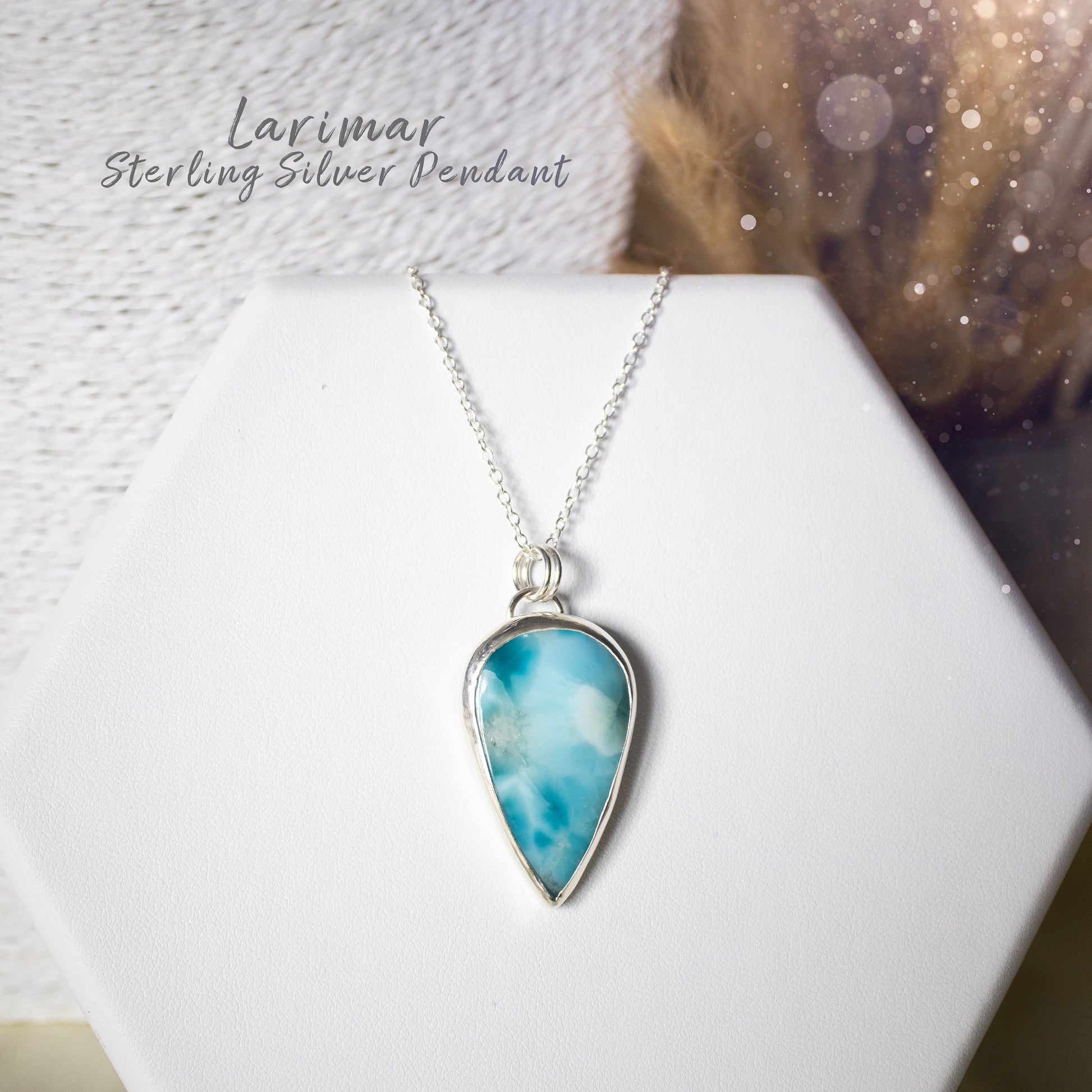 Natural Larimar Sterling Silver Pendant - For Peace & Serenity - Anniversary Gift