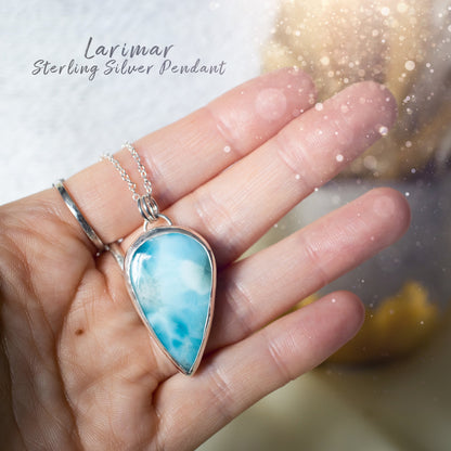 Natural Larimar Sterling Silver Pendant - For Peace & Serenity - Anniversary Gift