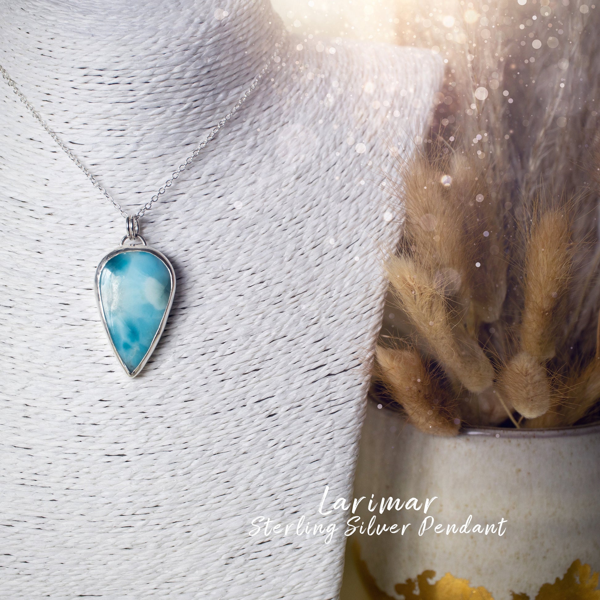 Natural Larimar Sterling Silver Pendant - For Peace & Serenity - Anniversary Gift