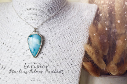 Natural Larimar Sterling Silver Pendant - For Peace & Serenity - Anniversary Gift