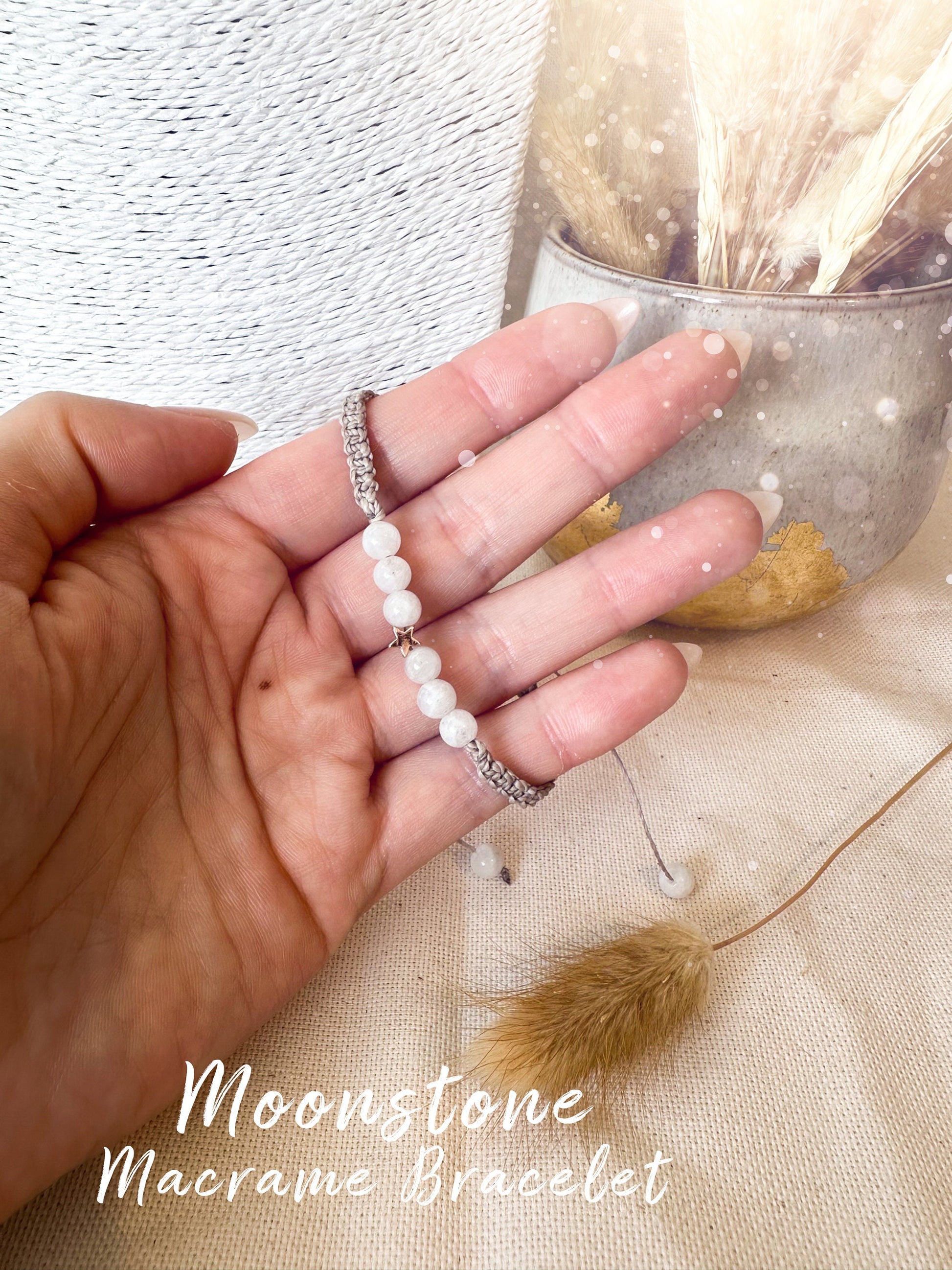 Macrame Crystal Moonstone Bracelet - Handmade Gifts - For Divine Feminine Connection