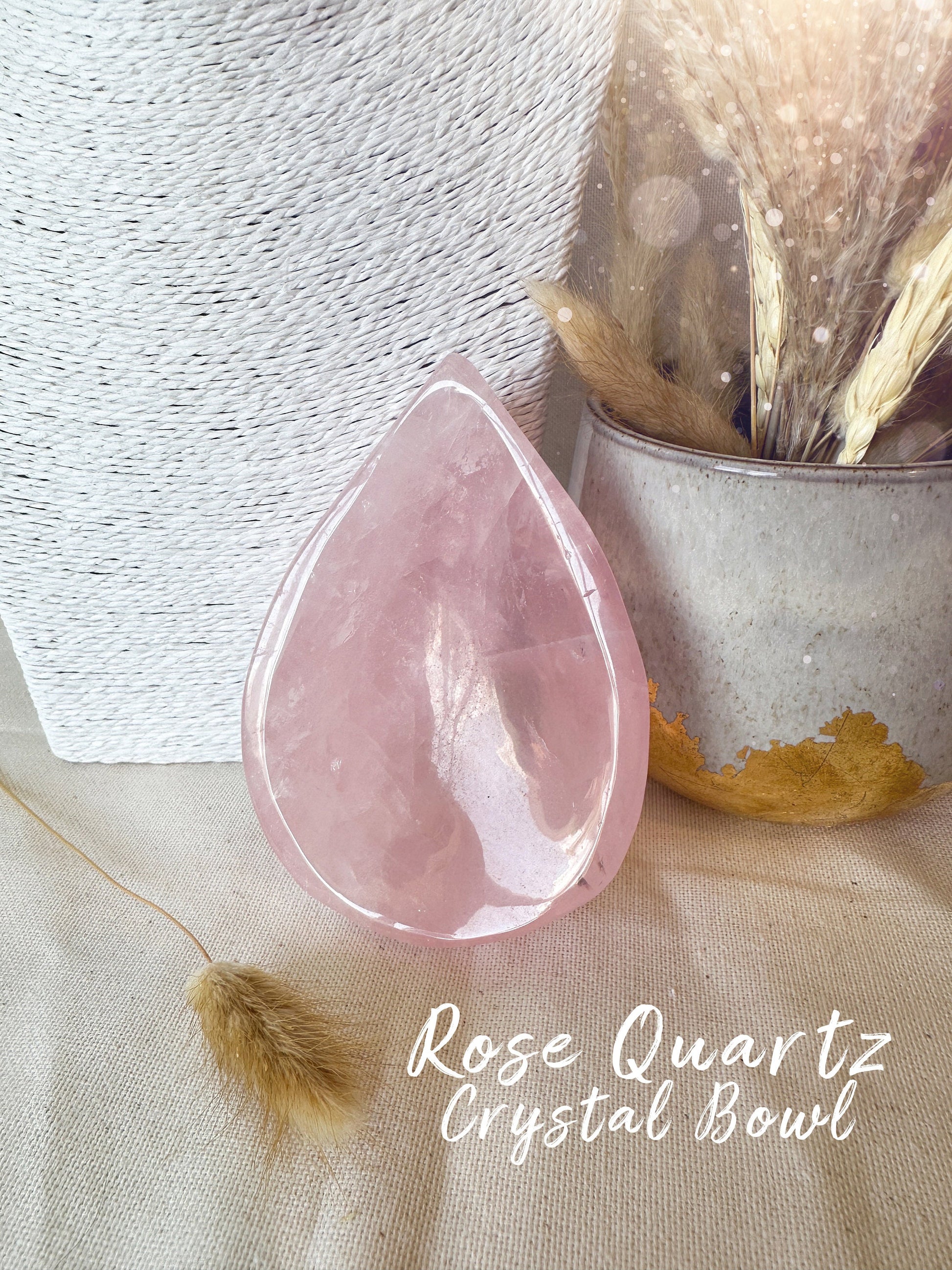 Natural Rose Quartz Teardrop Crystal Bowl - Birthday Gift