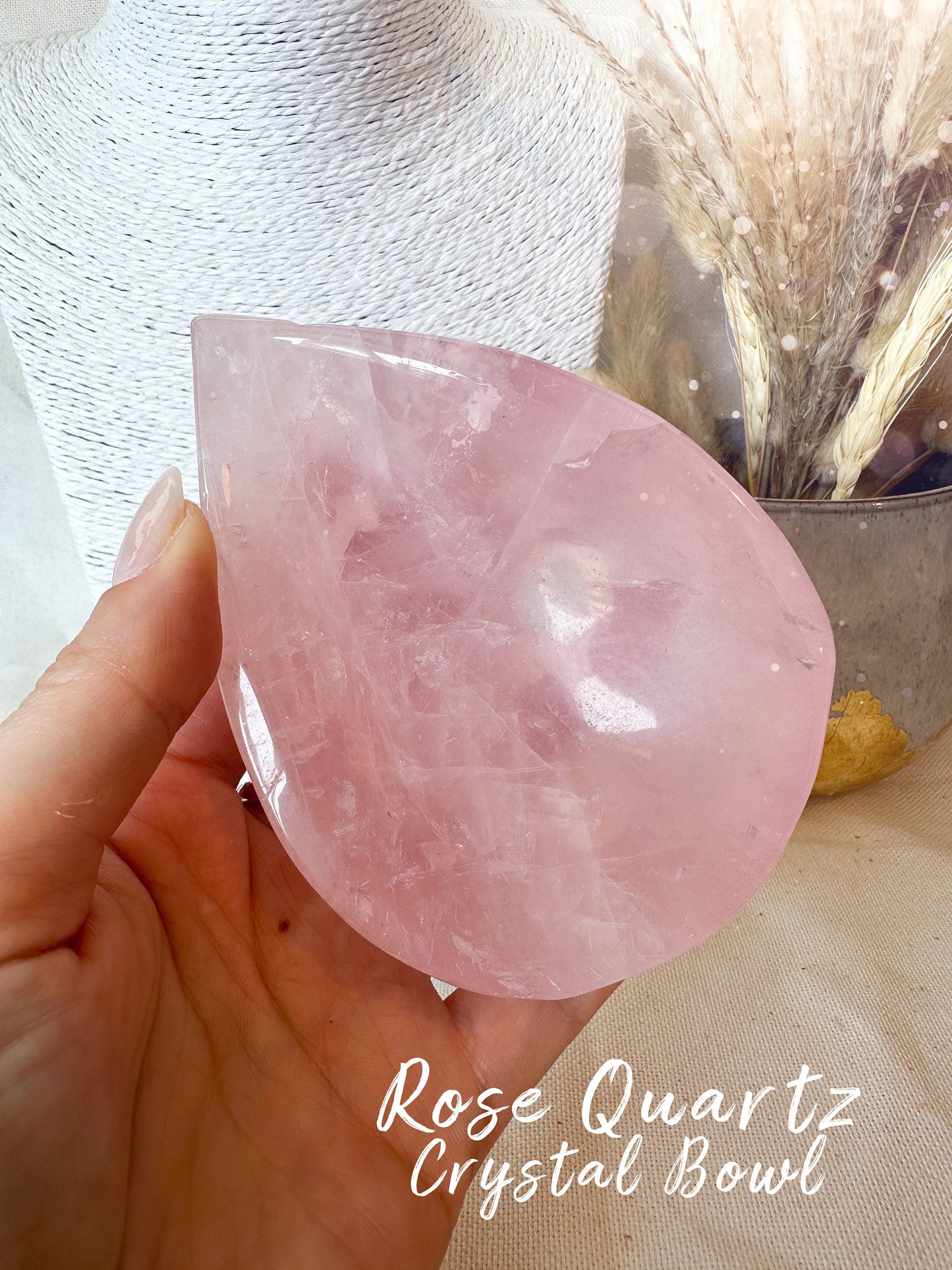 Natural Rose Quartz Teardrop Crystal Bowl - Birthday Gift