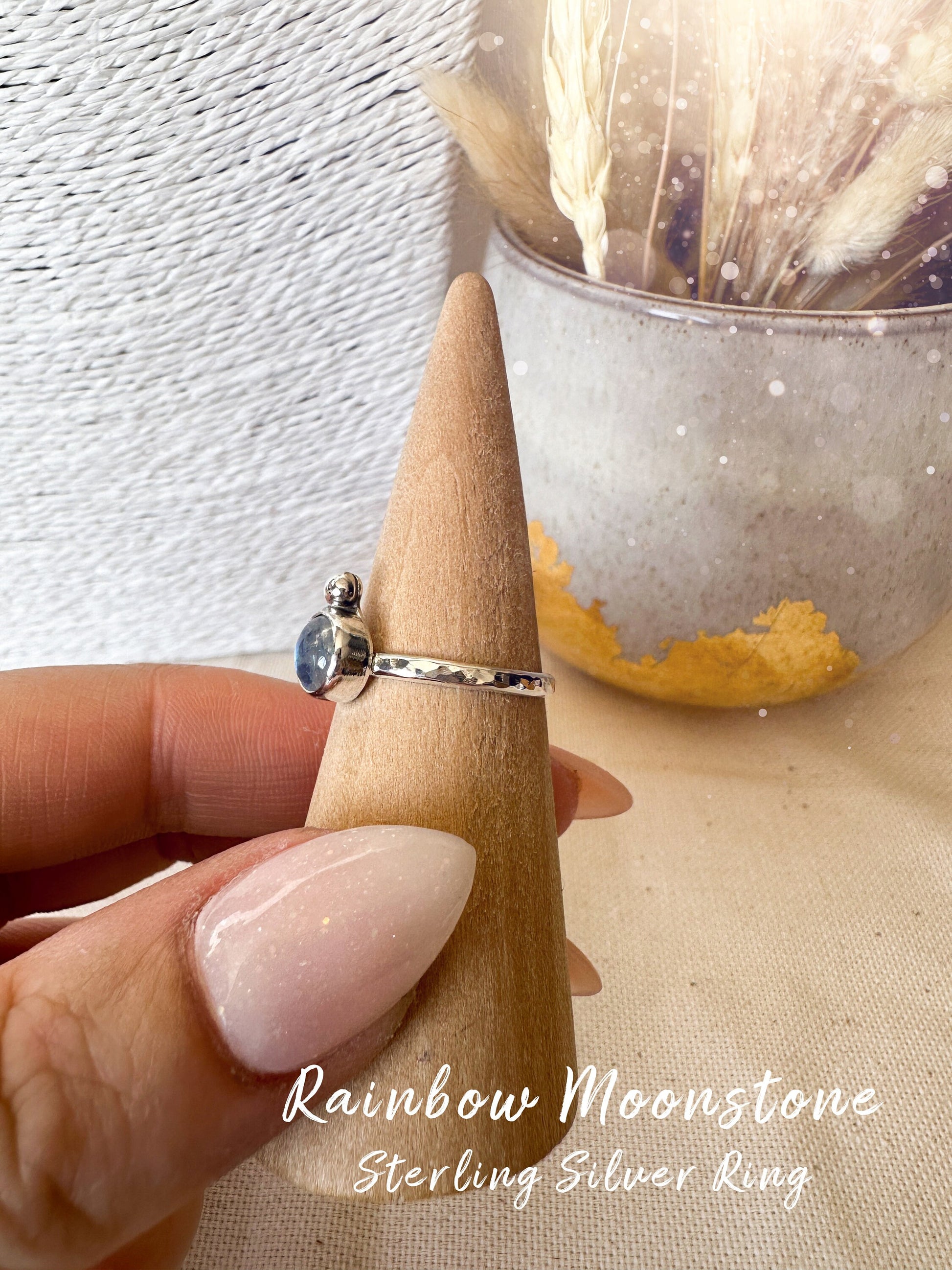 Handmade 925 Sterling Silver Rainbow Moonstone Crystal Ring - June Birthstone - Crystal Lovers gift, birthday gift, handmade jewellery