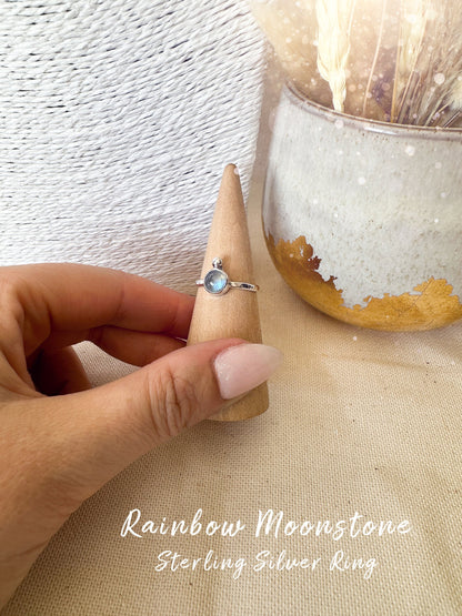 Handmade 925 Sterling Silver Rainbow Moonstone Crystal Ring - June Birthstone - Crystal Lovers gift, birthday gift, handmade jewellery