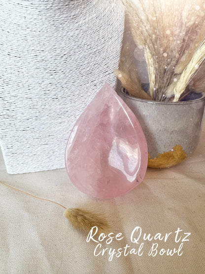 Natural Rose Quartz Teardrop Crystal Bowl - Birthday Gift