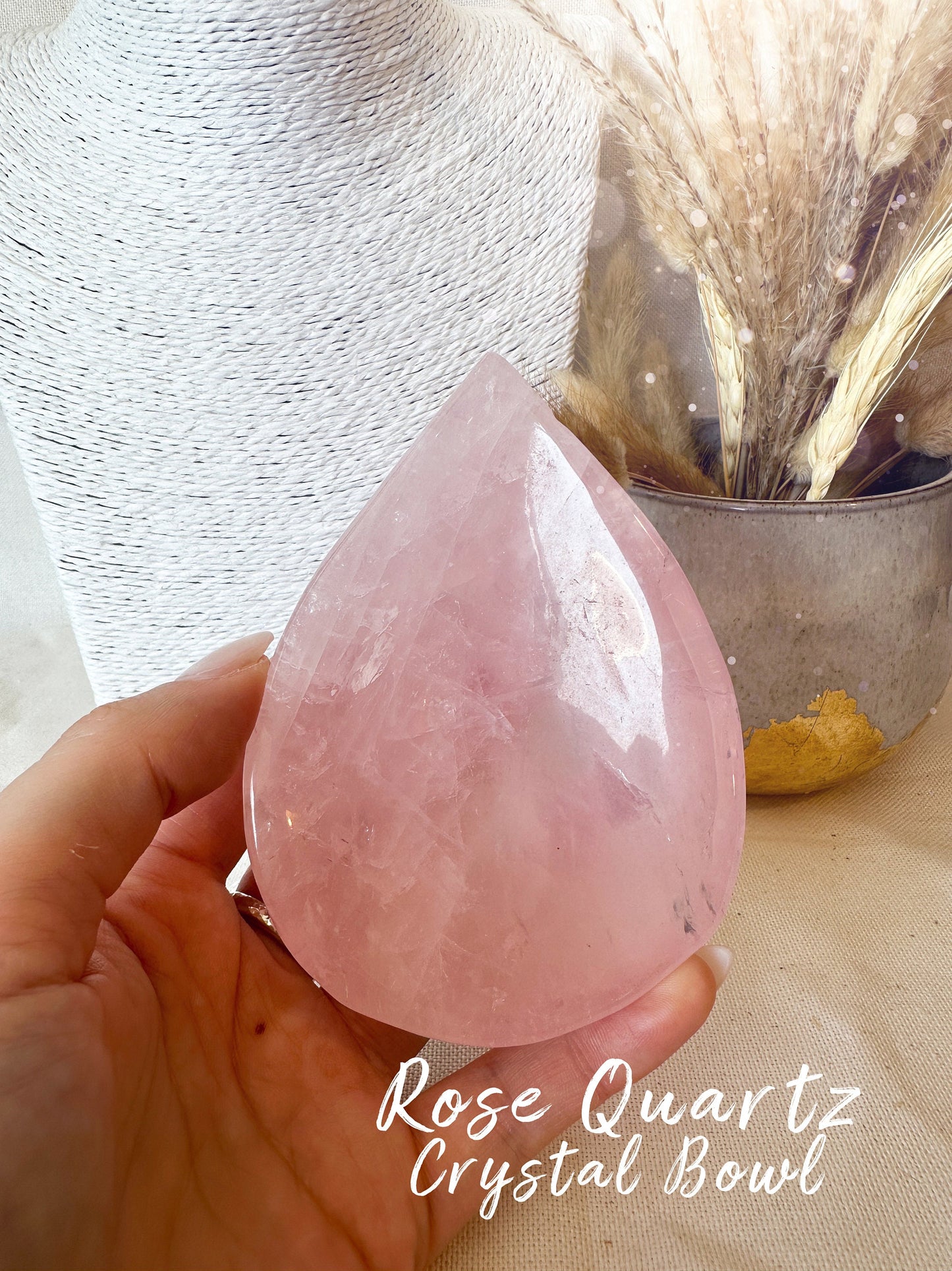 Natural Rose Quartz Teardrop Crystal Bowl - Birthday Gift