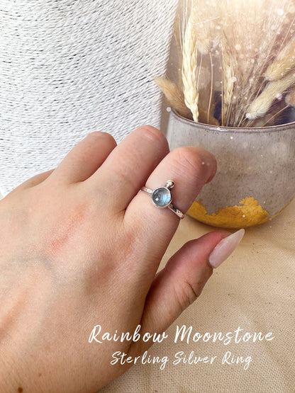 Handmade 925 Sterling Silver Rainbow Moonstone Crystal Ring - June Birthstone - Crystal Lovers gift, birthday gift, handmade jewellery