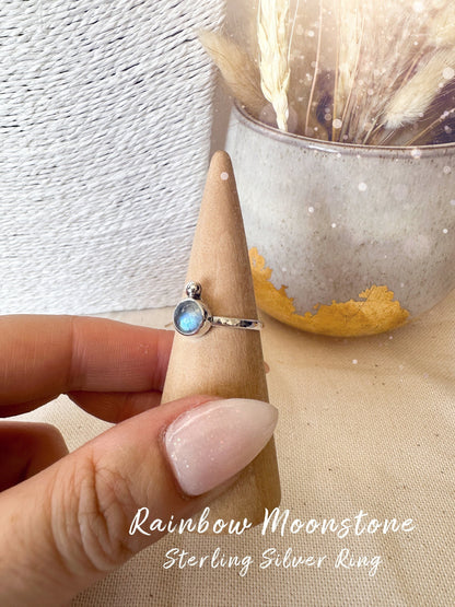 Handmade 925 Sterling Silver Rainbow Moonstone Crystal Ring - June Birthstone - Crystal Lovers gift, birthday gift, handmade jewellery