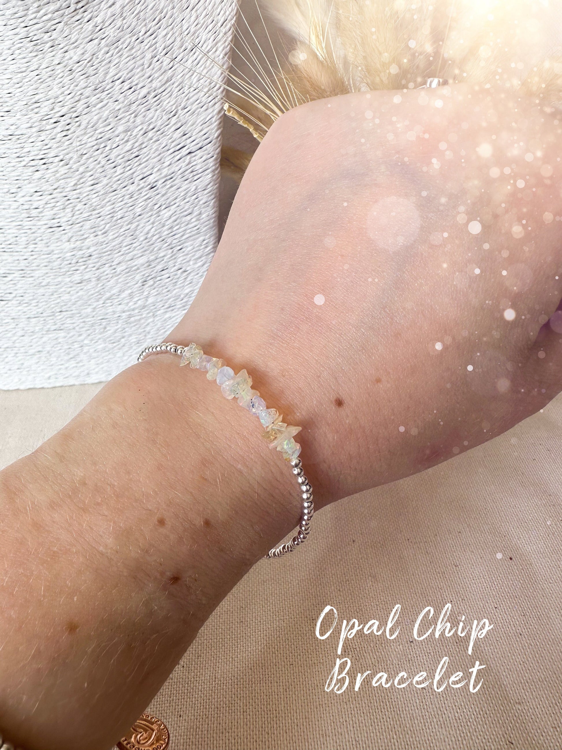 Dainty, Flashy Ethiopian Welo Opal Chip Stacking Bracelet - Great Colour play - Silver Plated - Birthday Gift - Handmade Jewellery