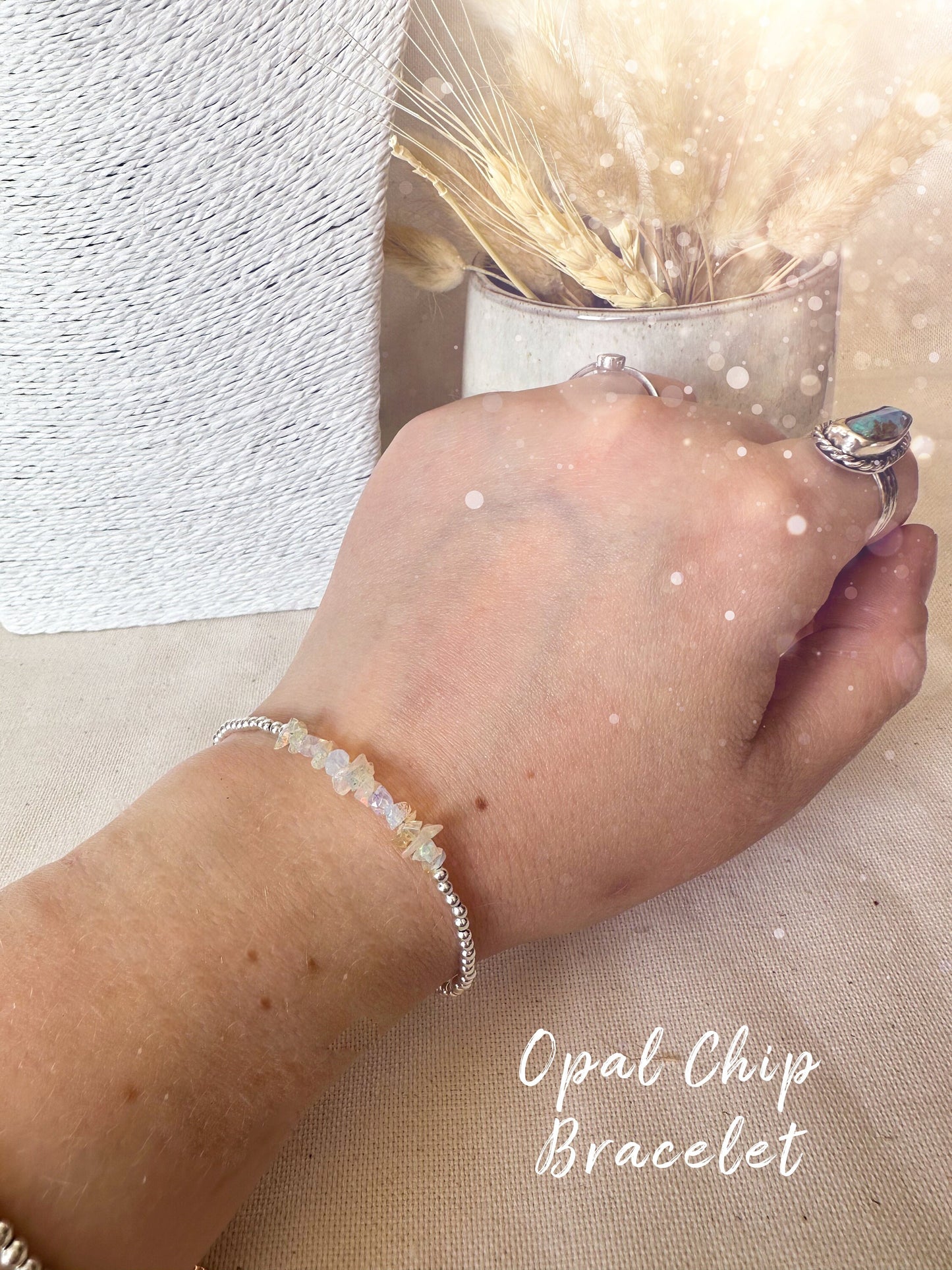 Dainty, Flashy Ethiopian Welo Opal Chip Stacking Bracelet - Great Colour play - Silver Plated - Birthday Gift - Handmade Jewellery