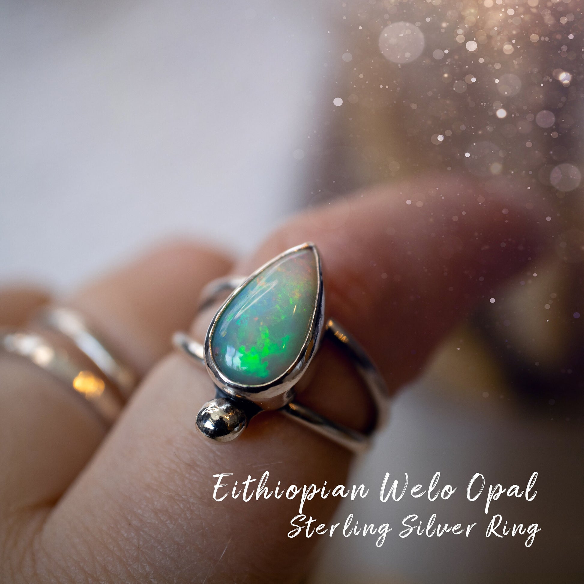 Handmade Ethiopian Welo Opal Ring set in Fine and 925 Sterling Silver, Size N - Engagement Ring, birthday gift