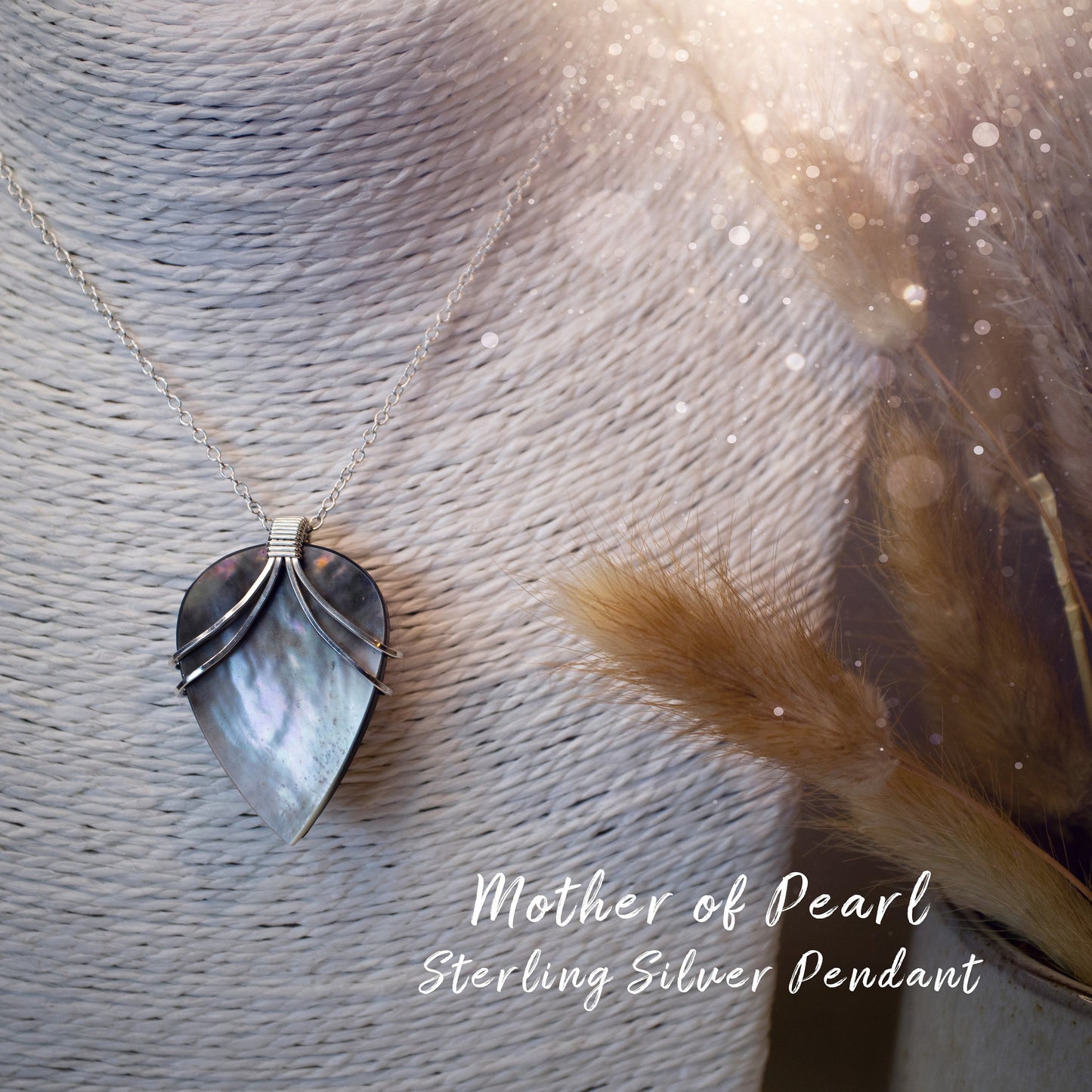 Mother of Pearl, Wire Wrapped Pendant in 925 Sterling Silver Wire - MOP - Handmade Jewellery - Birthday Gifts