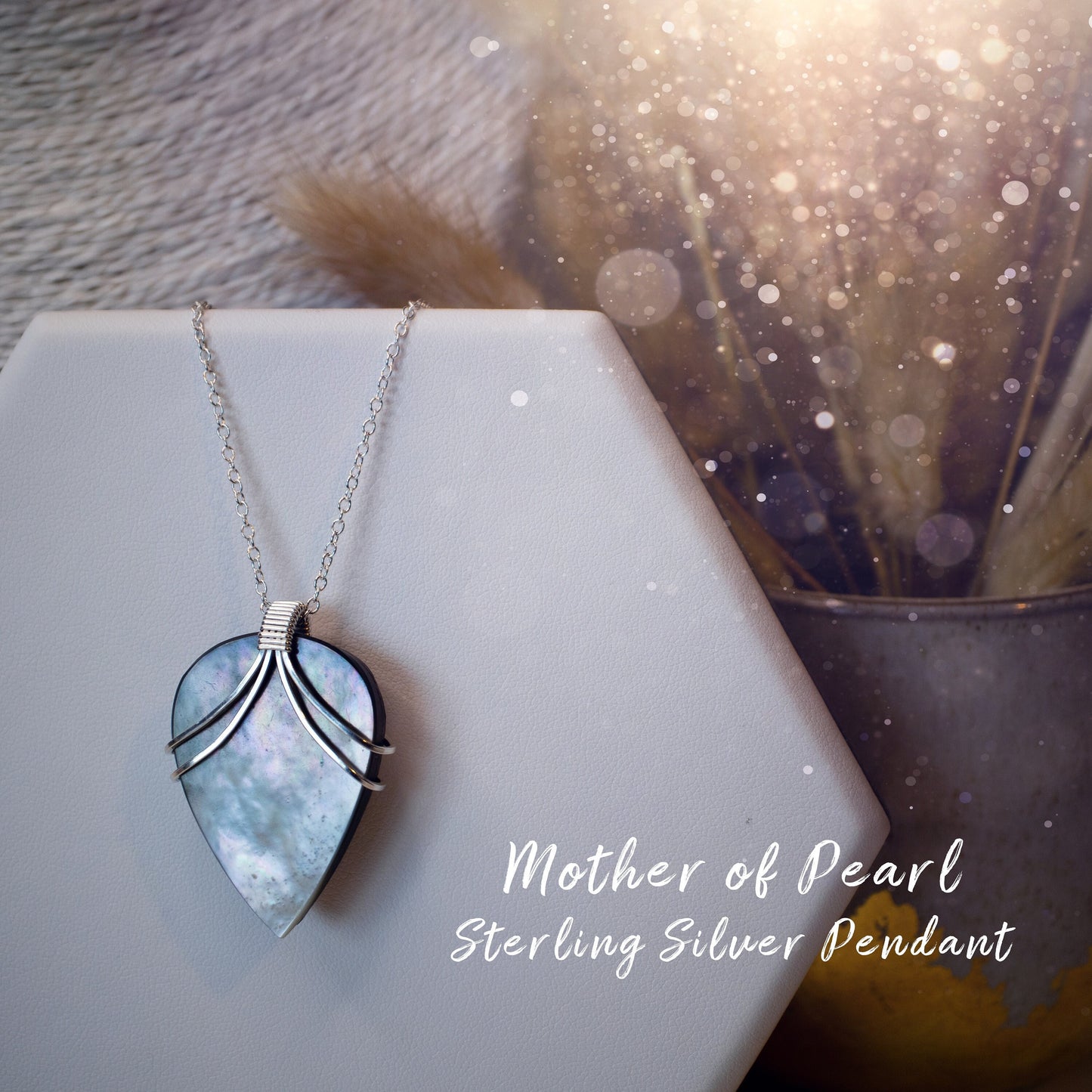 Mother of Pearl, Wire Wrapped Pendant in 925 Sterling Silver Wire - MOP - Handmade Jewellery - Birthday Gifts