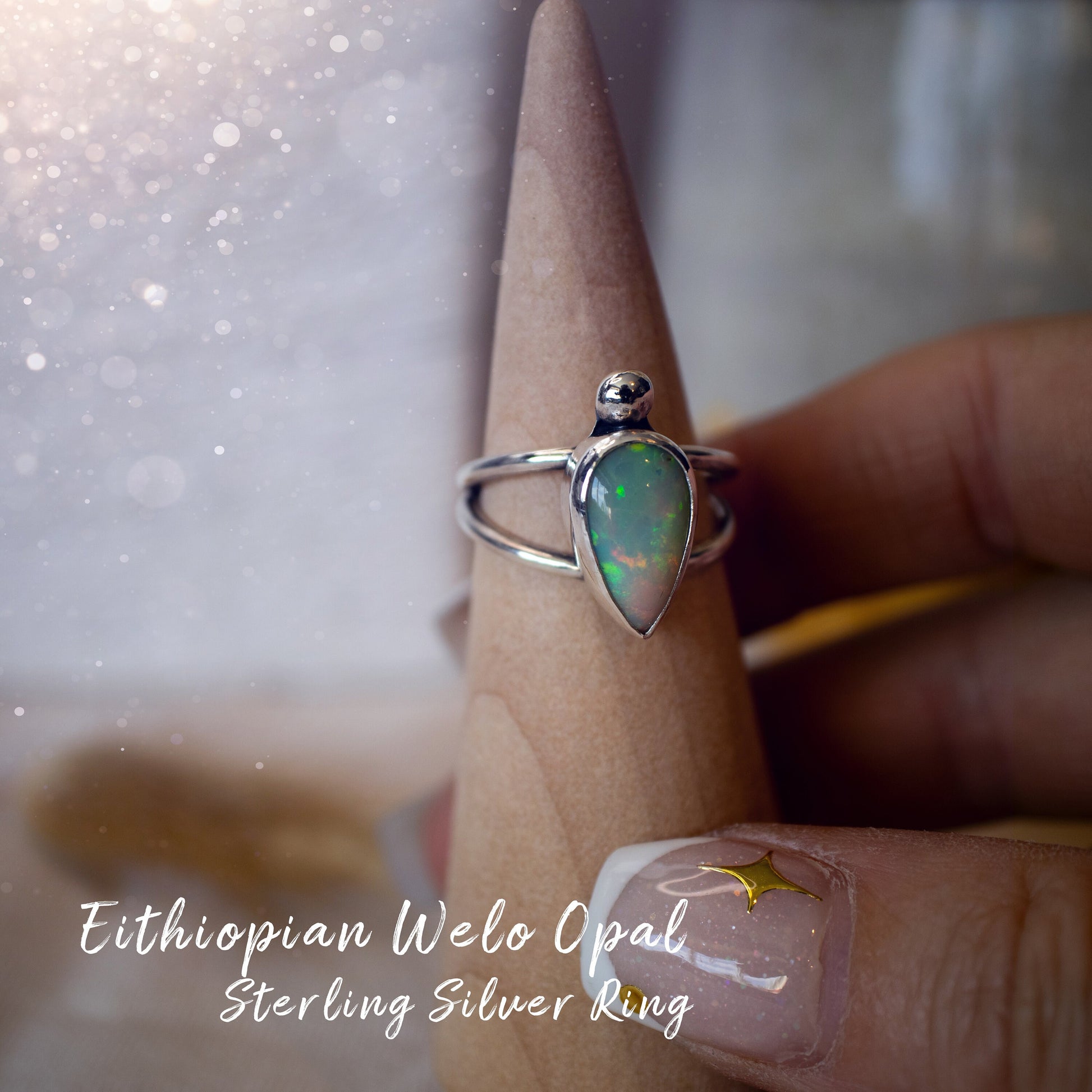 Handmade Ethiopian Welo Opal Ring set in Fine and 925 Sterling Silver, Size N - Engagement Ring, birthday gift