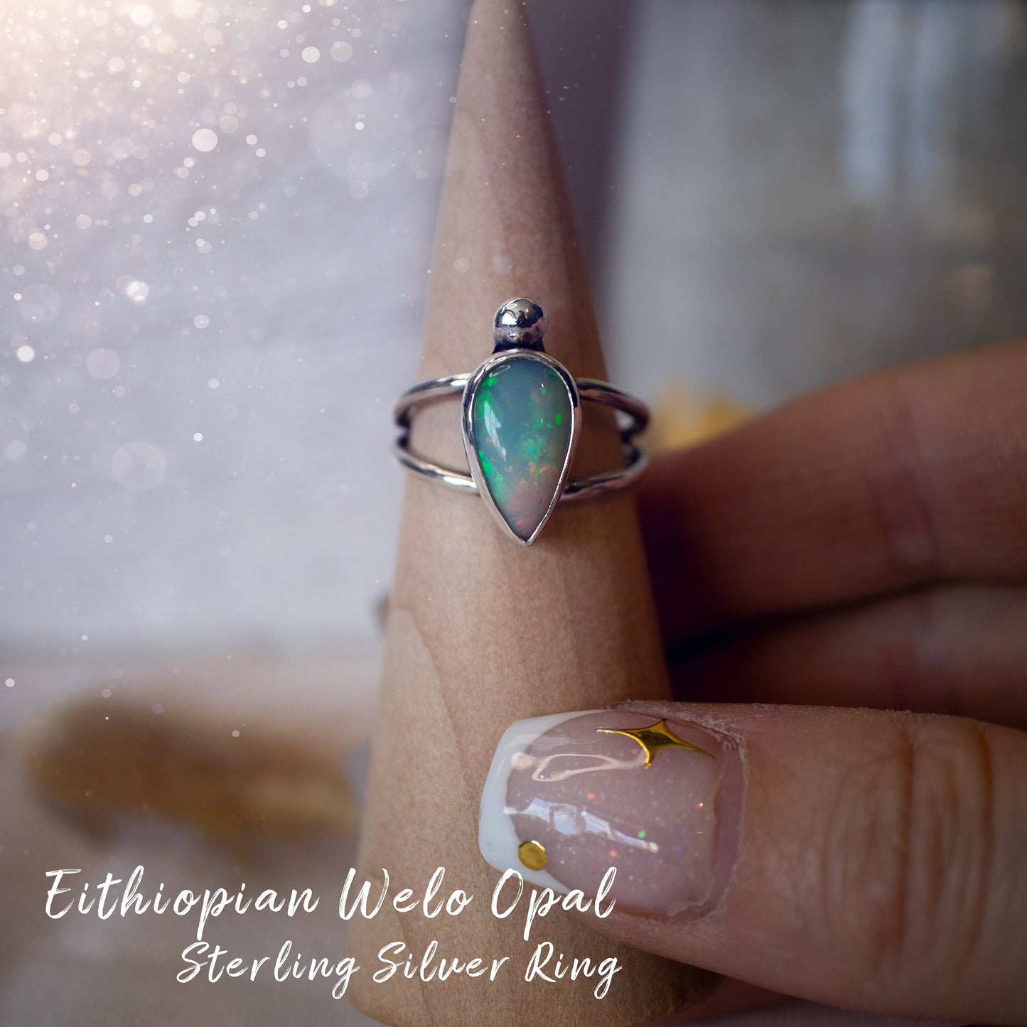 Handmade Ethiopian Welo Opal Ring set in Fine and 925 Sterling Silver, Size N - Engagement Ring, birthday gift