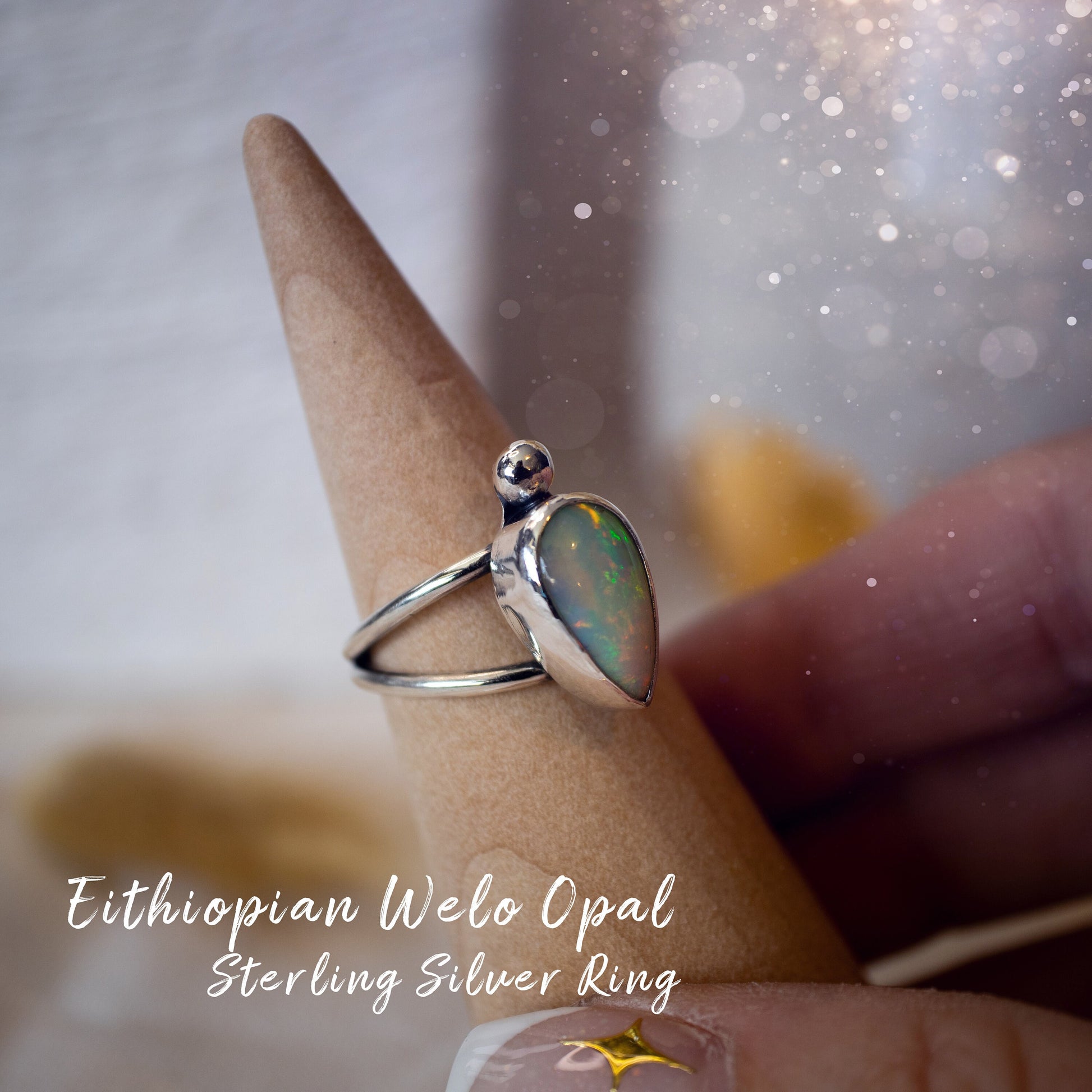 Handmade Ethiopian Welo Opal Ring set in Fine and 925 Sterling Silver, Size N - Engagement Ring, birthday gift