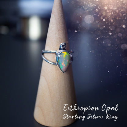 Handmade Ethiopian Welo Opal Ring set in Fine and 925 Sterling Silver, Size N - Engagement Ring, birthday gift