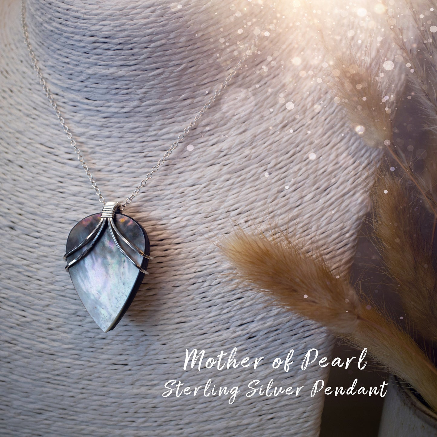 Mother of Pearl, Wire Wrapped Pendant in 925 Sterling Silver Wire - MOP - Handmade Jewellery - Birthday Gifts