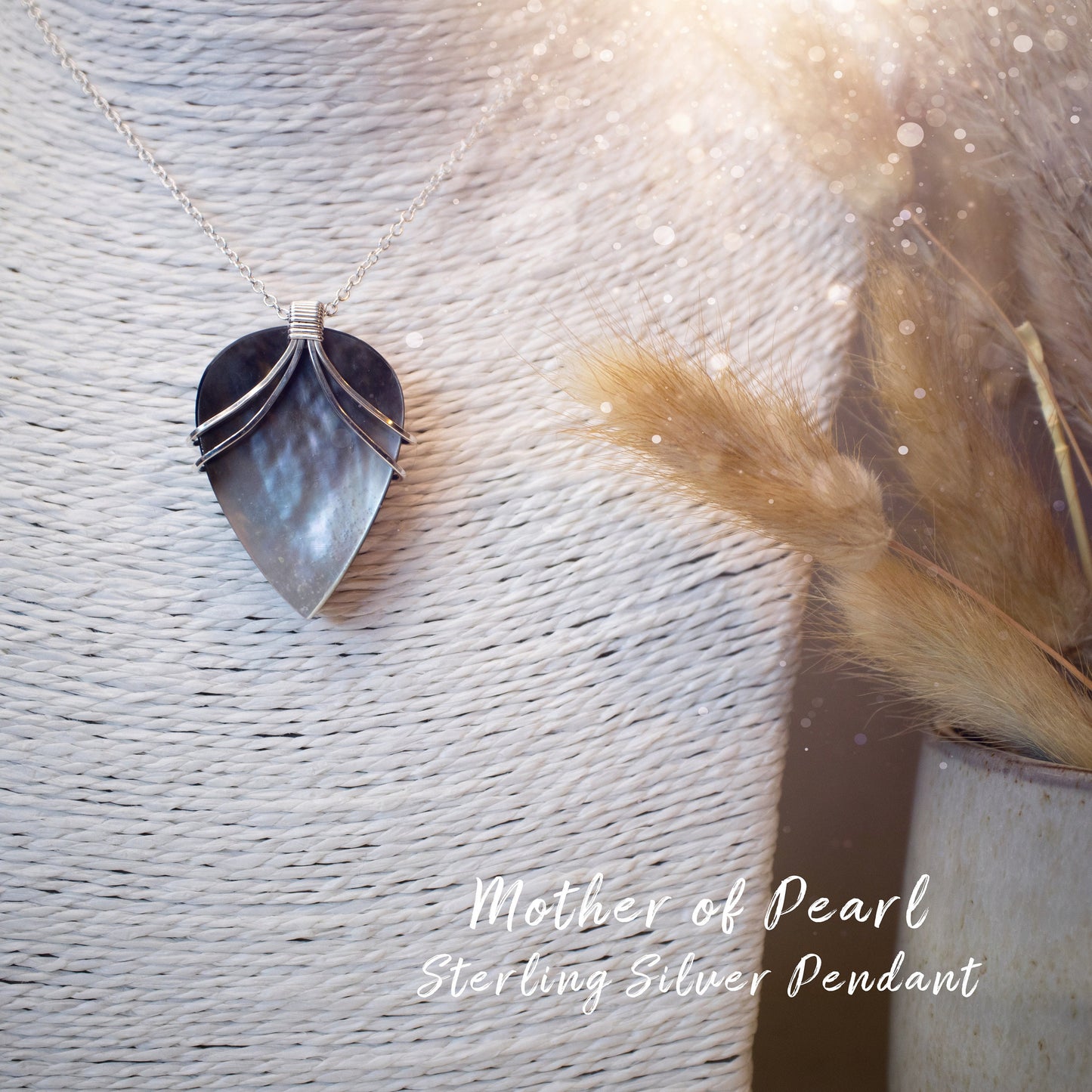 Mother of Pearl, Wire Wrapped Pendant in 925 Sterling Silver Wire - MOP - Handmade Jewellery - Birthday Gifts