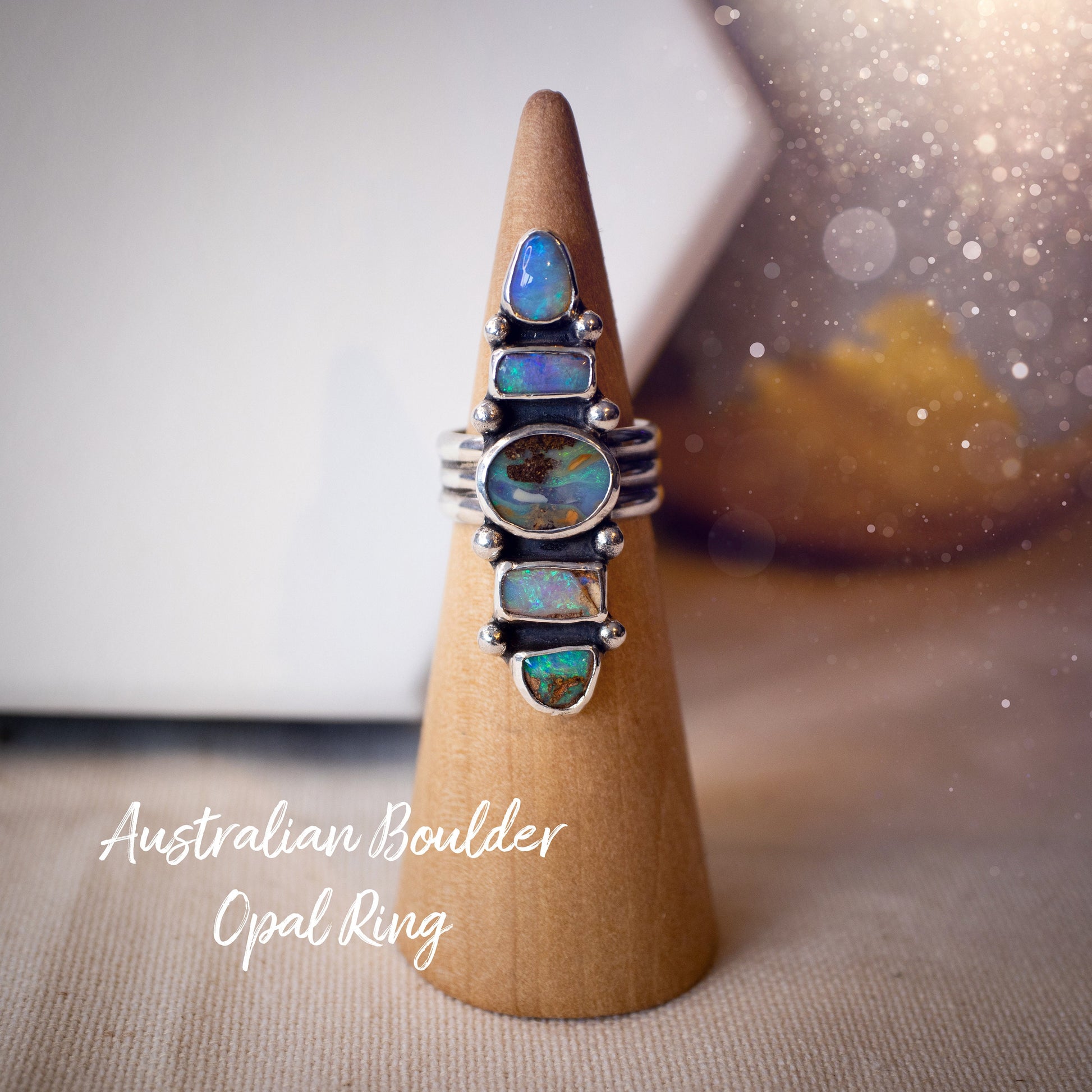 Handmade, Multi-stone, Australian Boulder Opal Ring, 925 Sterling Silver and Fine Silver - Size M 1/2 or 6.5 - Birthday Gift, Anniversary