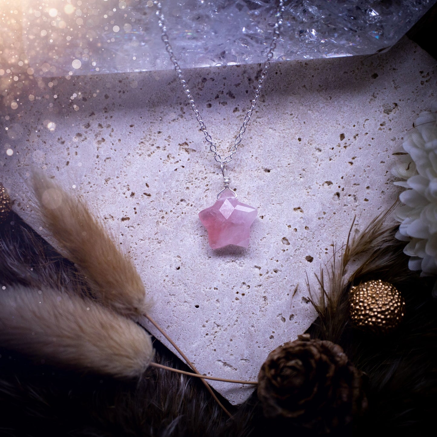 Beautiful and handmade, dainty rose quartz star pendant necklace. This little pendant necklace features a natural faceted star on a sterling silver chain. Gorgeous colours and sparkle. Ideal for crystal lovers, birthday gifts and special occasions.