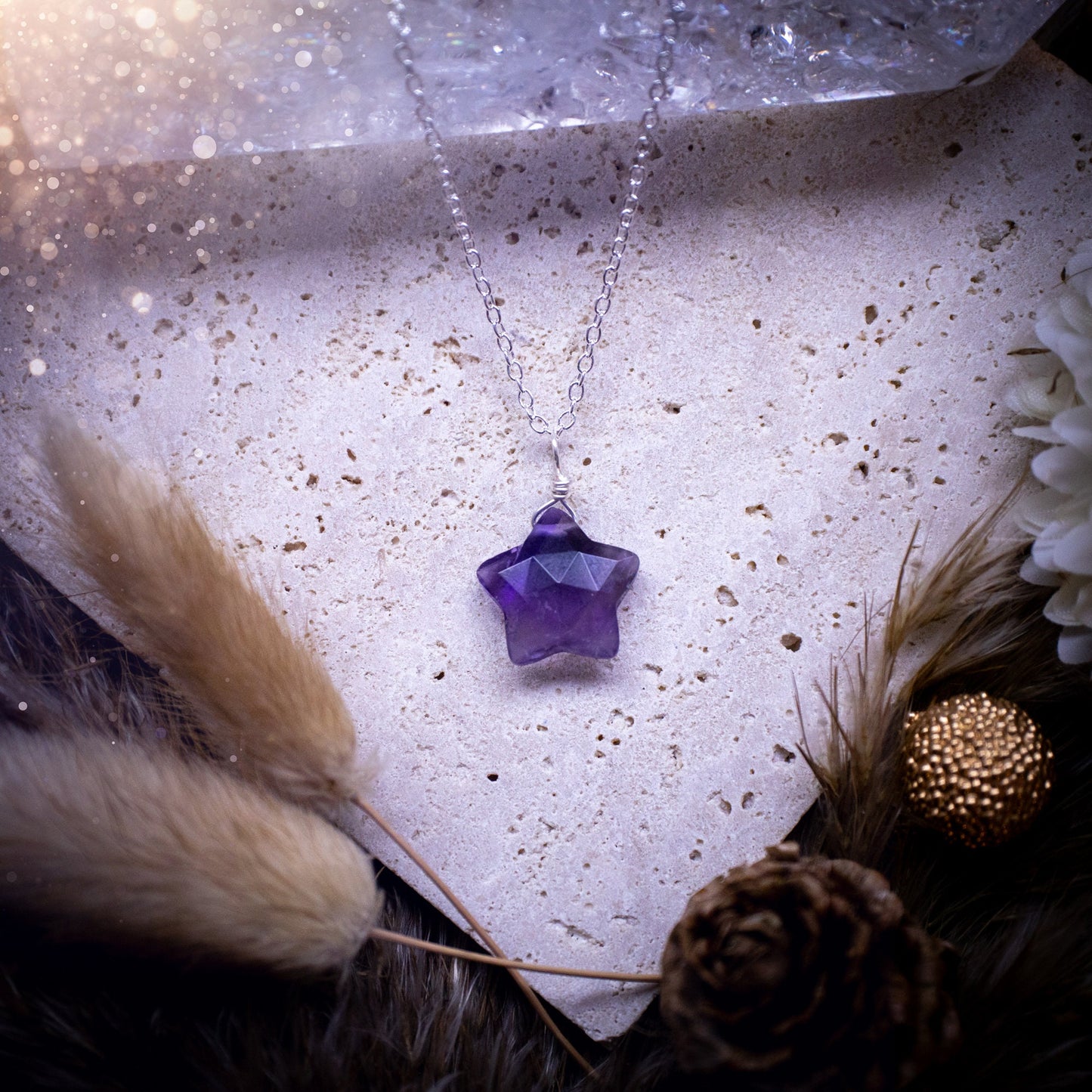 Beautiful and dainty, handmade Amethyst star pendant necklace. Featuring a natural crystal, faceted Amethyst star on a sterling silver chain. Ideal for special occasions, birthdays, friendship gifts. Birthstone for February babies.