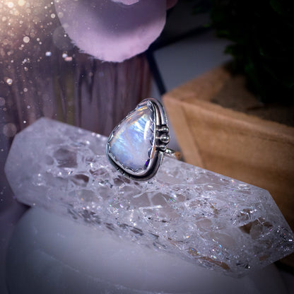 Natural Rainbow Moonstone, Statement ring, Handmade and Unique gifts