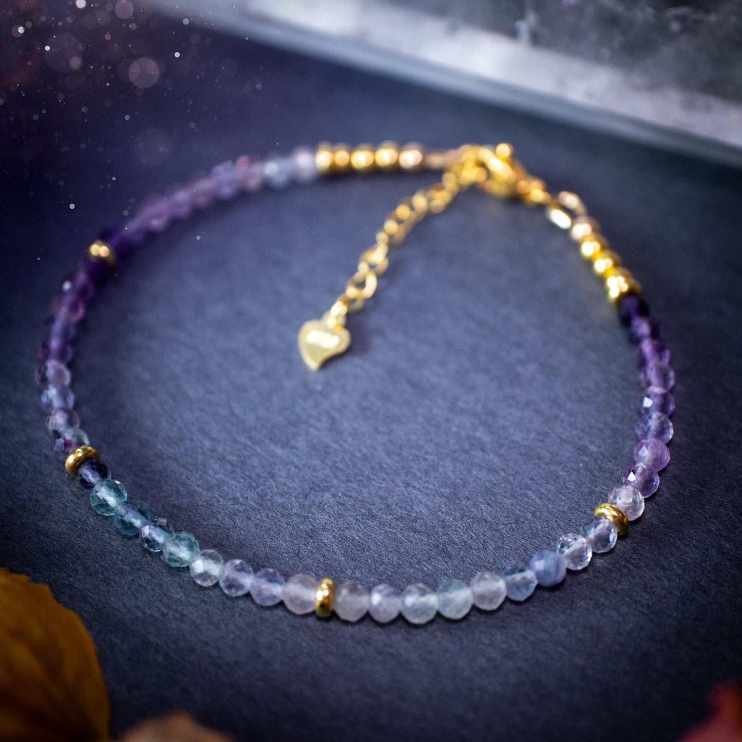 Stunning and natural, 3mm beaded fluorite crystal stacking bracelet. This bracelet is made using high quality fluorite beads which are faceted for extra sparkle. Strung on 49 strand beading wire for the perfect drape. Ideal gift for her.