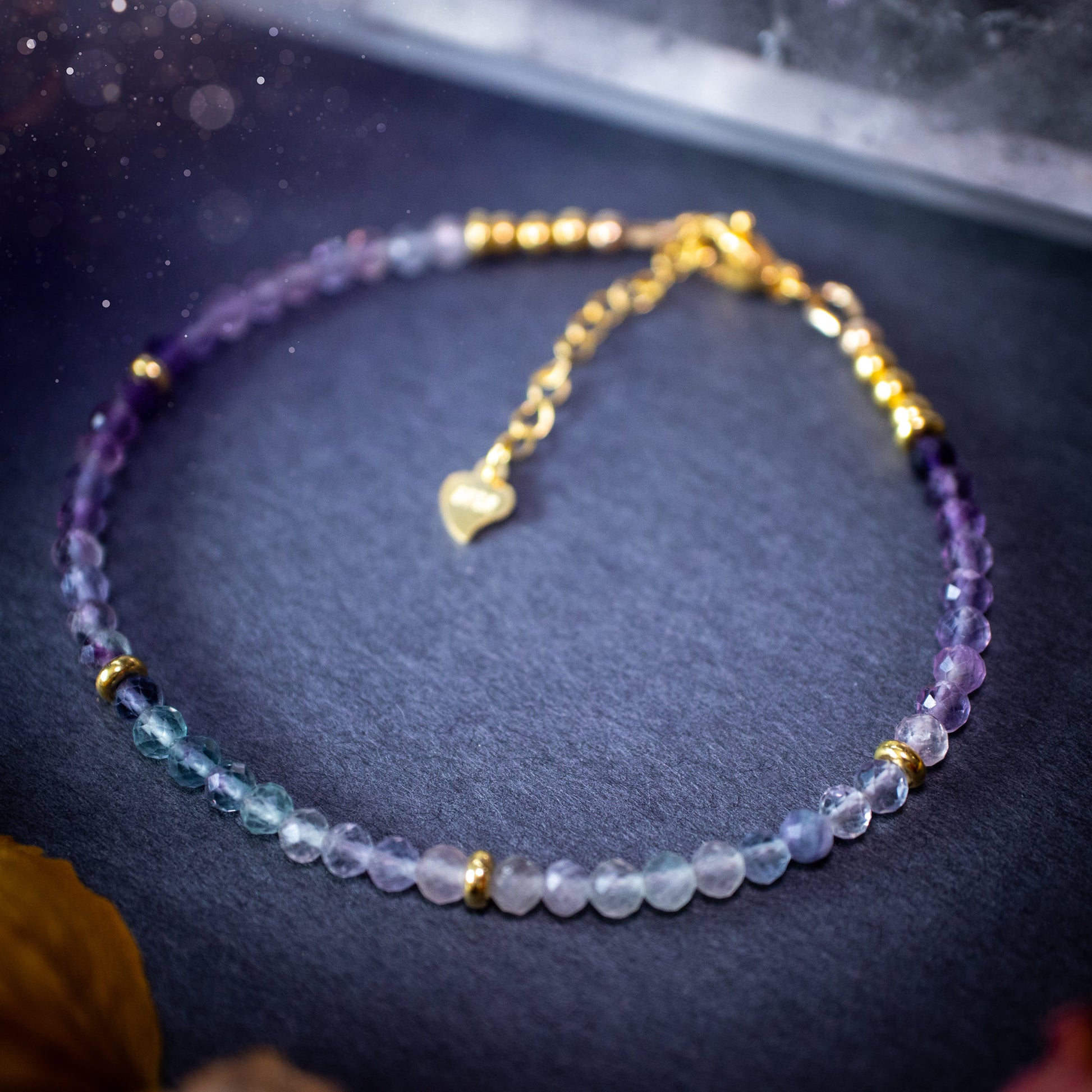 Stunning and natural, 3mm beaded fluorite crystal stacking bracelet. This bracelet is made using high quality fluorite beads which are faceted for extra sparkle. Strung on 49 strand beading wire for the perfect drape. Ideal gift for her.