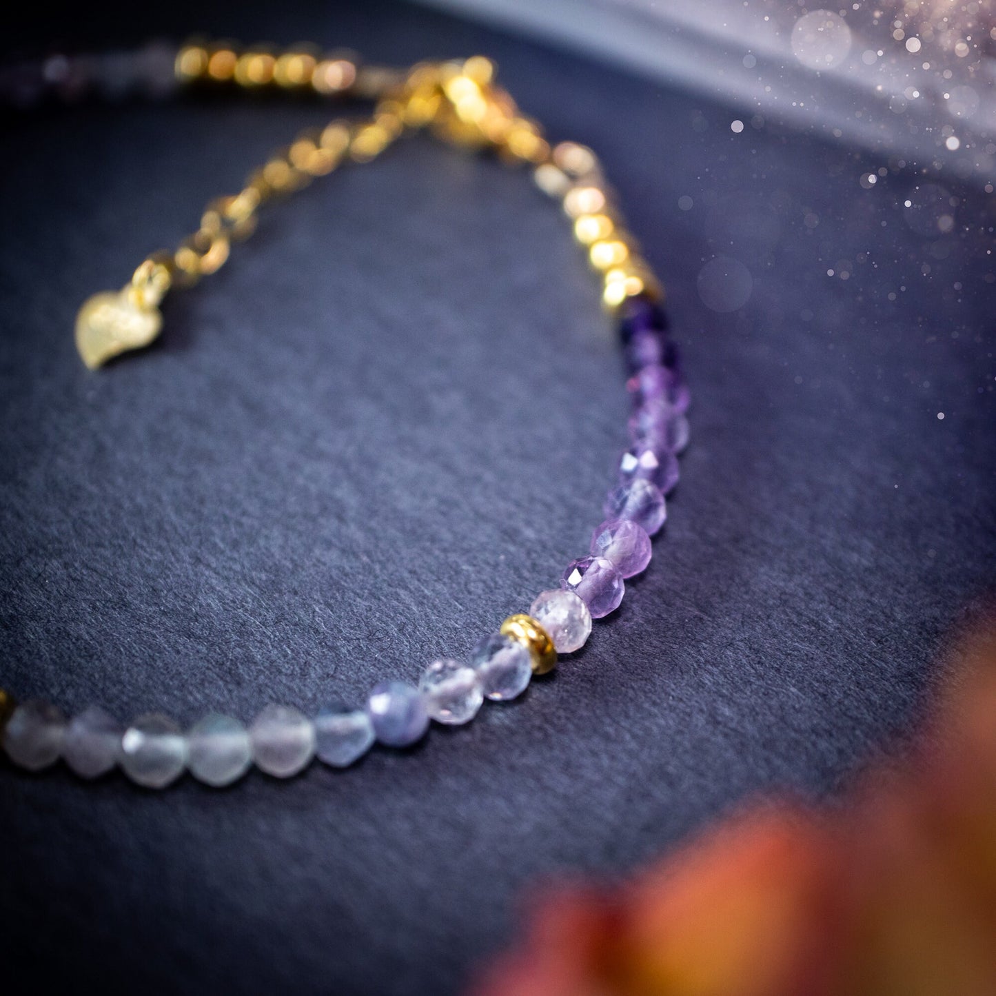 Stunning and natural, 3mm beaded fluorite crystal stacking bracelet. This bracelet is made using high quality fluorite beads which are faceted for extra sparkle. Strung on 49 strand beading wire for the perfect drape. Ideal gift for her.