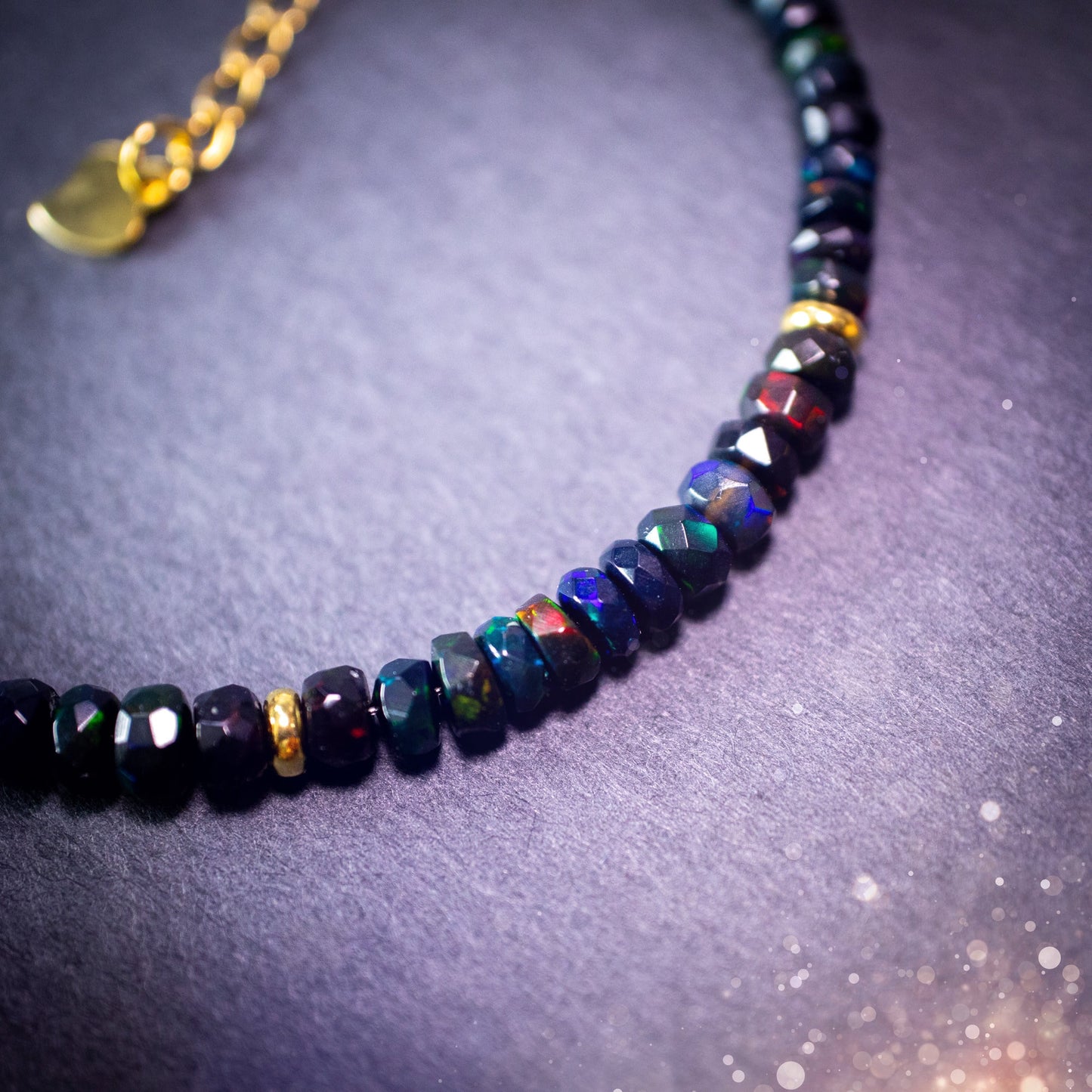 Bold and stunning, smoked Ethiopian Welo Opal Bracelet. This bracelet has been made using the finest opals which are full of flash and colour play. Strung on durable yet flexible 49 strand beading wire which gives a beautiful drape on the wrist.