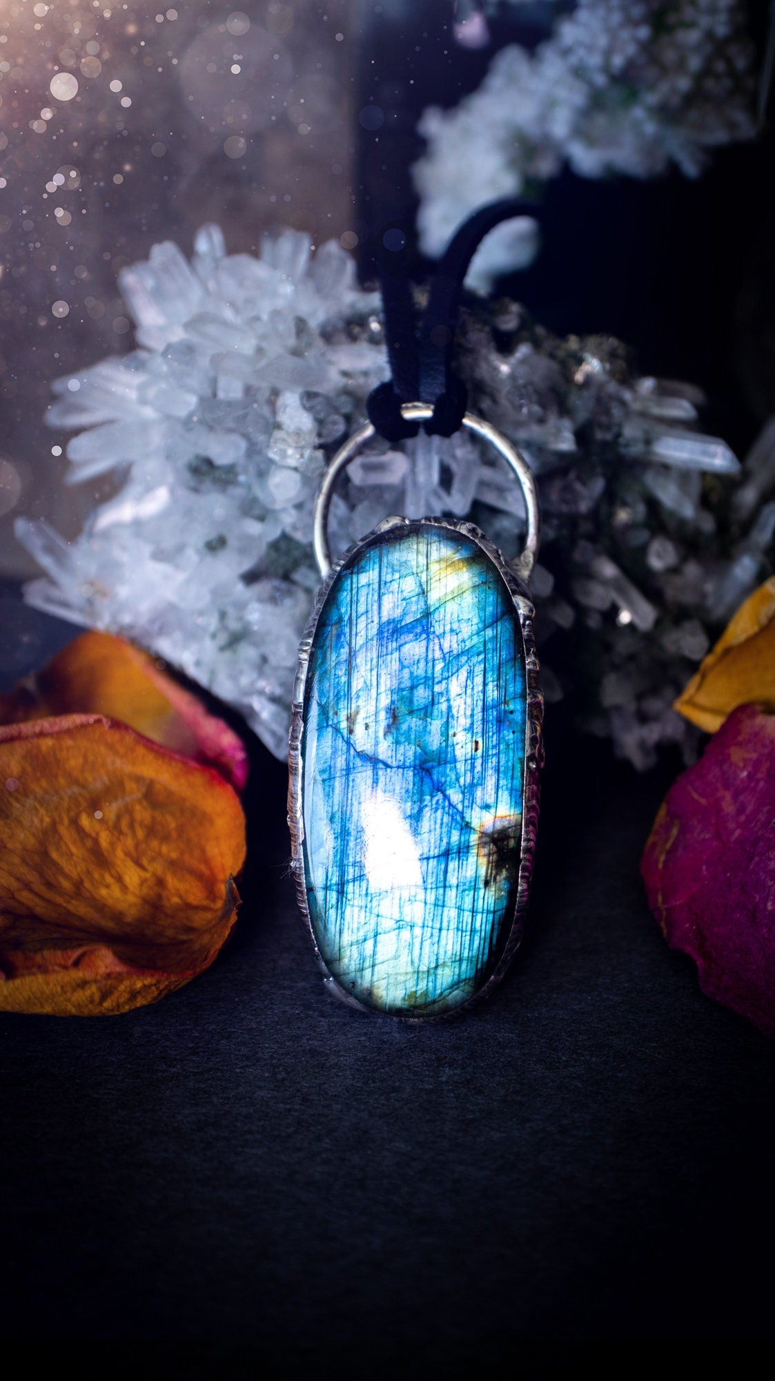 Beautiful, flashy blue labradorite crystal which has been soft soldered to create a stunning pendant. Natural crystal gemstone with lead free solder, a beautiful gift for any crystal lover. This piece of jewellery can be used for healing purposes.