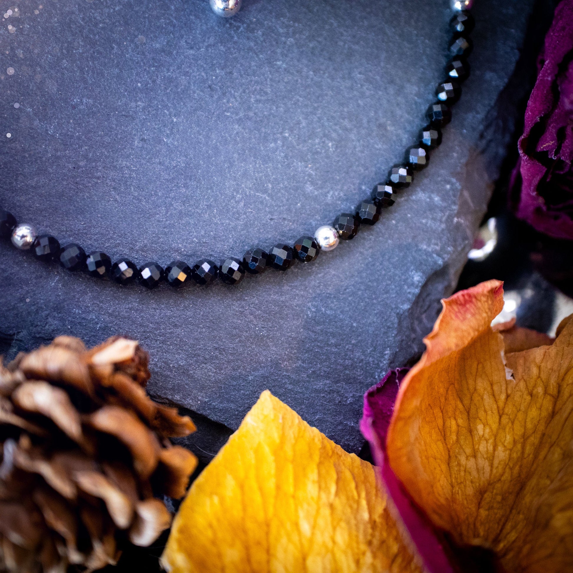 Beautifully handmade, black spinel crystal stacking bracelet. This bracelet has been made using high quality moss agate beads which are facetted to give a gorgeous sparkle. Strung on 49 strand beading wire for durability and a good drape on the wrist