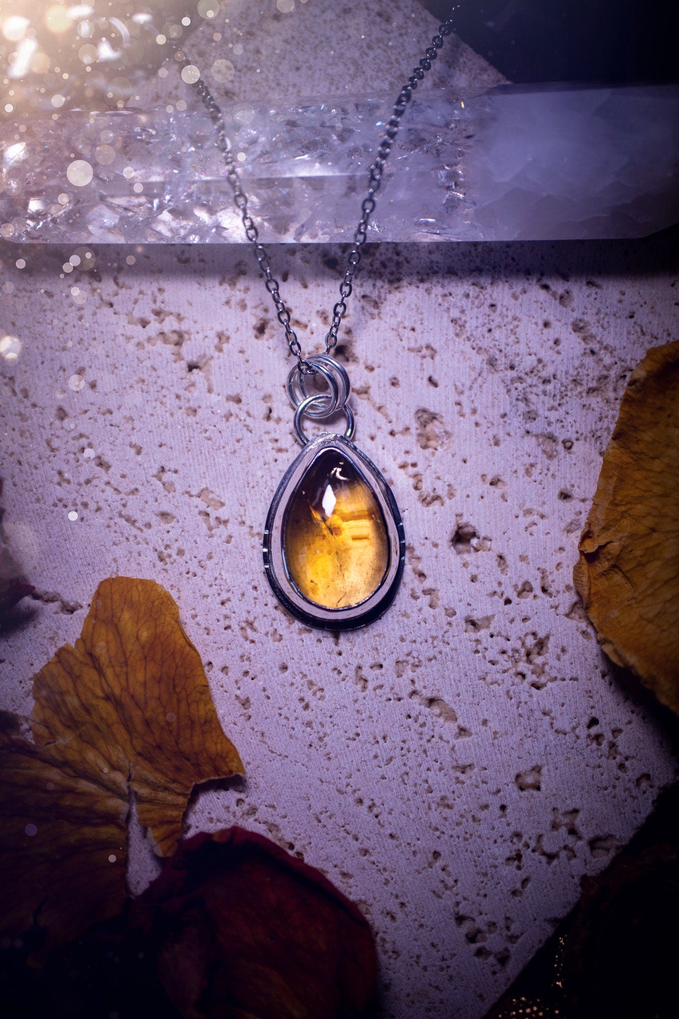 Stunning and minimalistic, natural citrine crystal pendant necklace. This pendant has been handcrafted using recycled sterling silver and has a minimalistic design. Ideal gift for birthdays, as this gemstone is the birthstone for November.