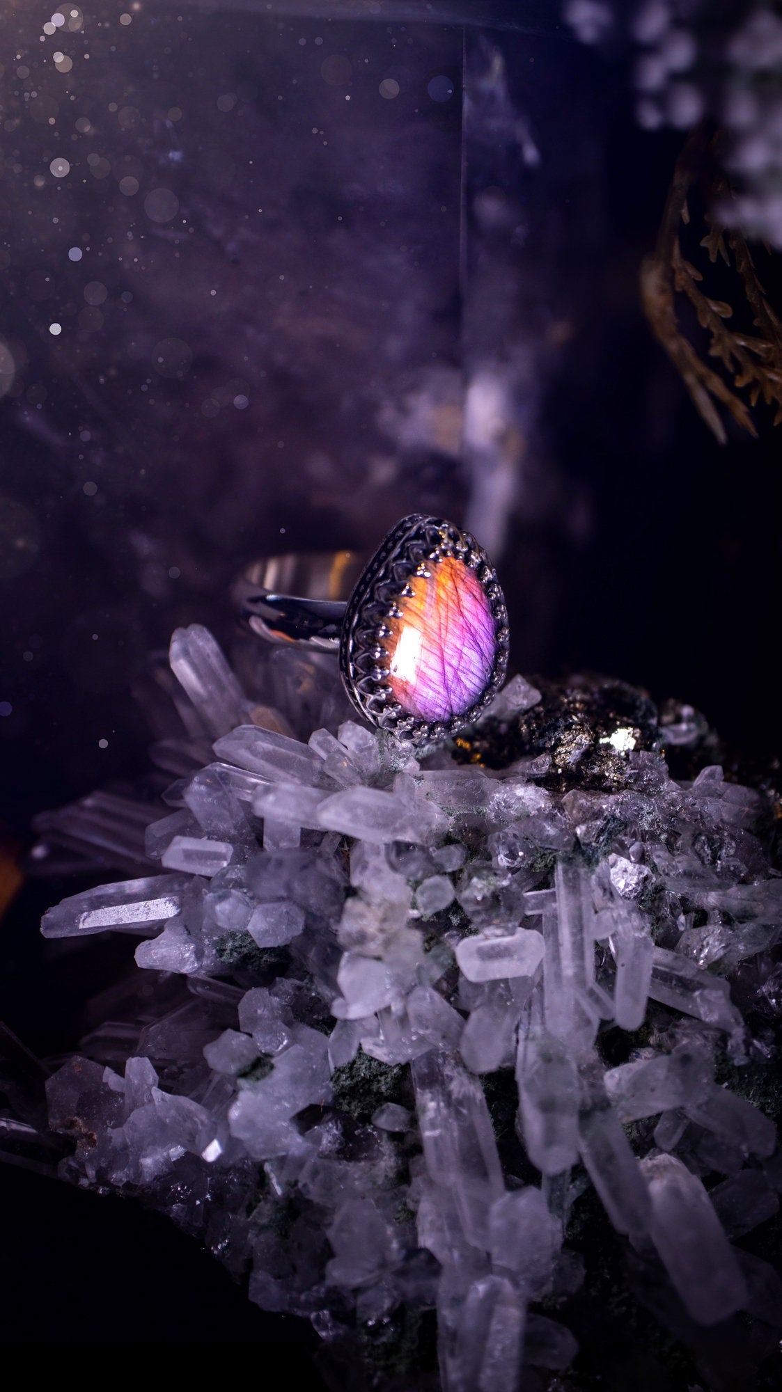 Stunning and handcrafted, natural purple labradorite sterling silver stacking ring. This beautiful ring has been made from recycled sterling silver and has a smooth ring shank. Size O. Ideal for crystal and jewellery lovers. Hippy and witch jewelry.