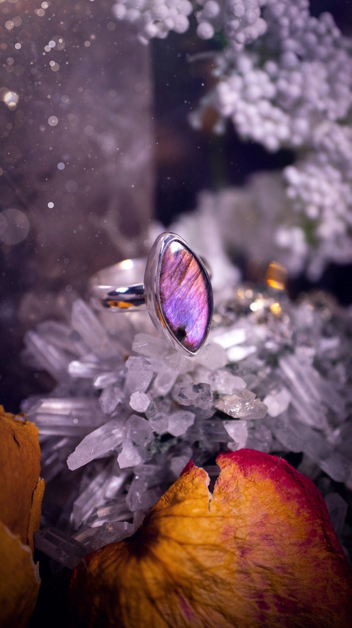 Stunning and handcrafted, natural pink and purple labradorite sterling silver stacking ring. This beautiful ring has been made from recycled sterling silver and has a smooth ring shank. Ideal for crystal and jewellery lovers. Hippy and witchy jewelry