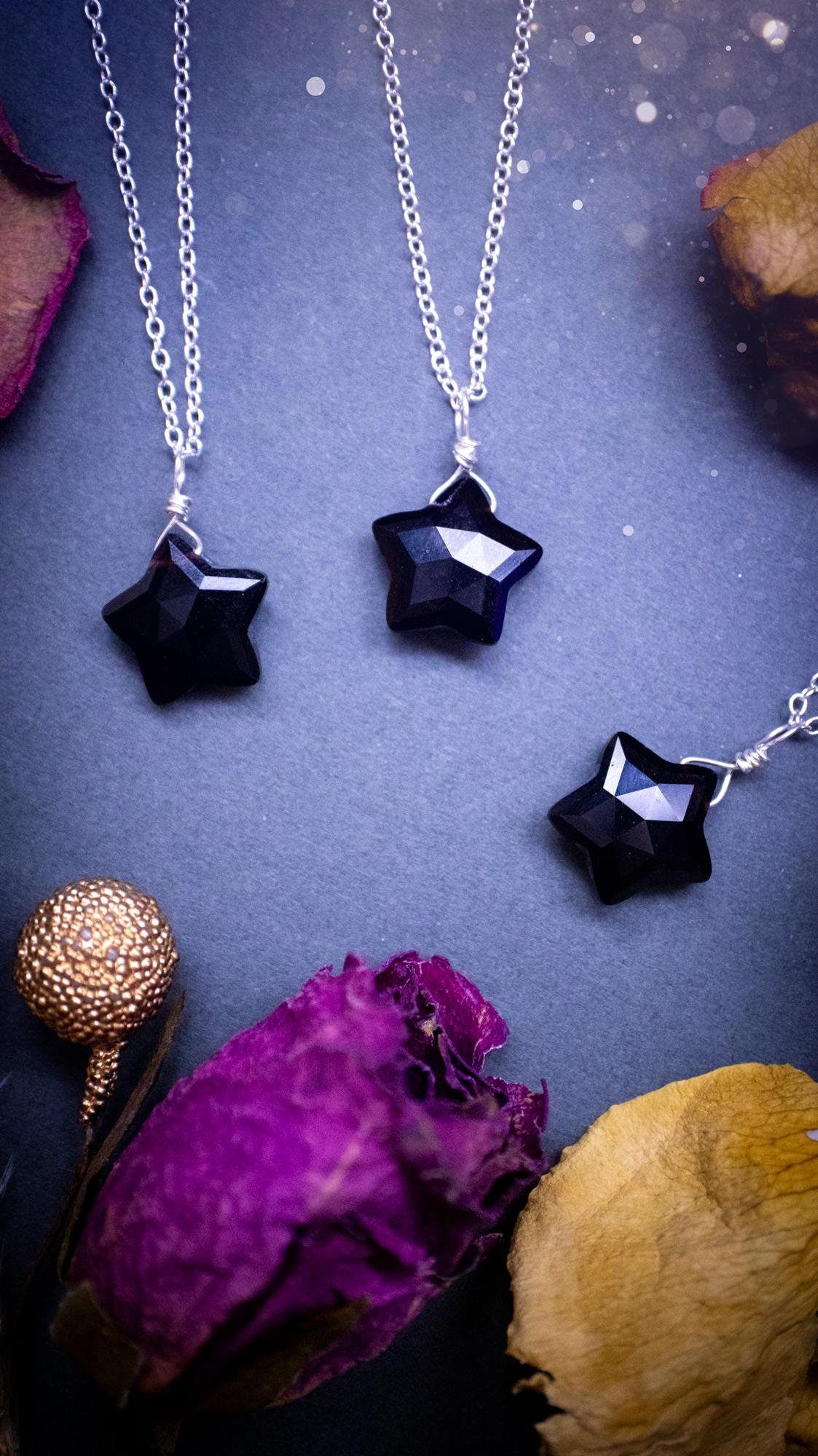 Beautiful and natural, handmade crystal obsidian star pendant necklace. This dainty little necklace features a gorgeous crystal obsidian star that comes on a sterling silver cable chain. Ideal for little gifts to friends and family, or crystal lovers