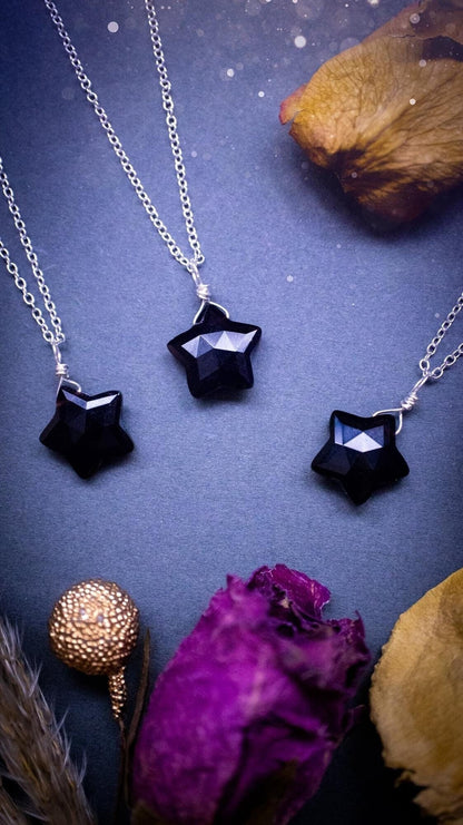 Beautiful and natural, handmade crystal obsidian star pendant necklace. This dainty little necklace features a gorgeous crystal obsidian star that comes on a sterling silver cable chain. Ideal for little gifts to friends and family, or crystal lovers