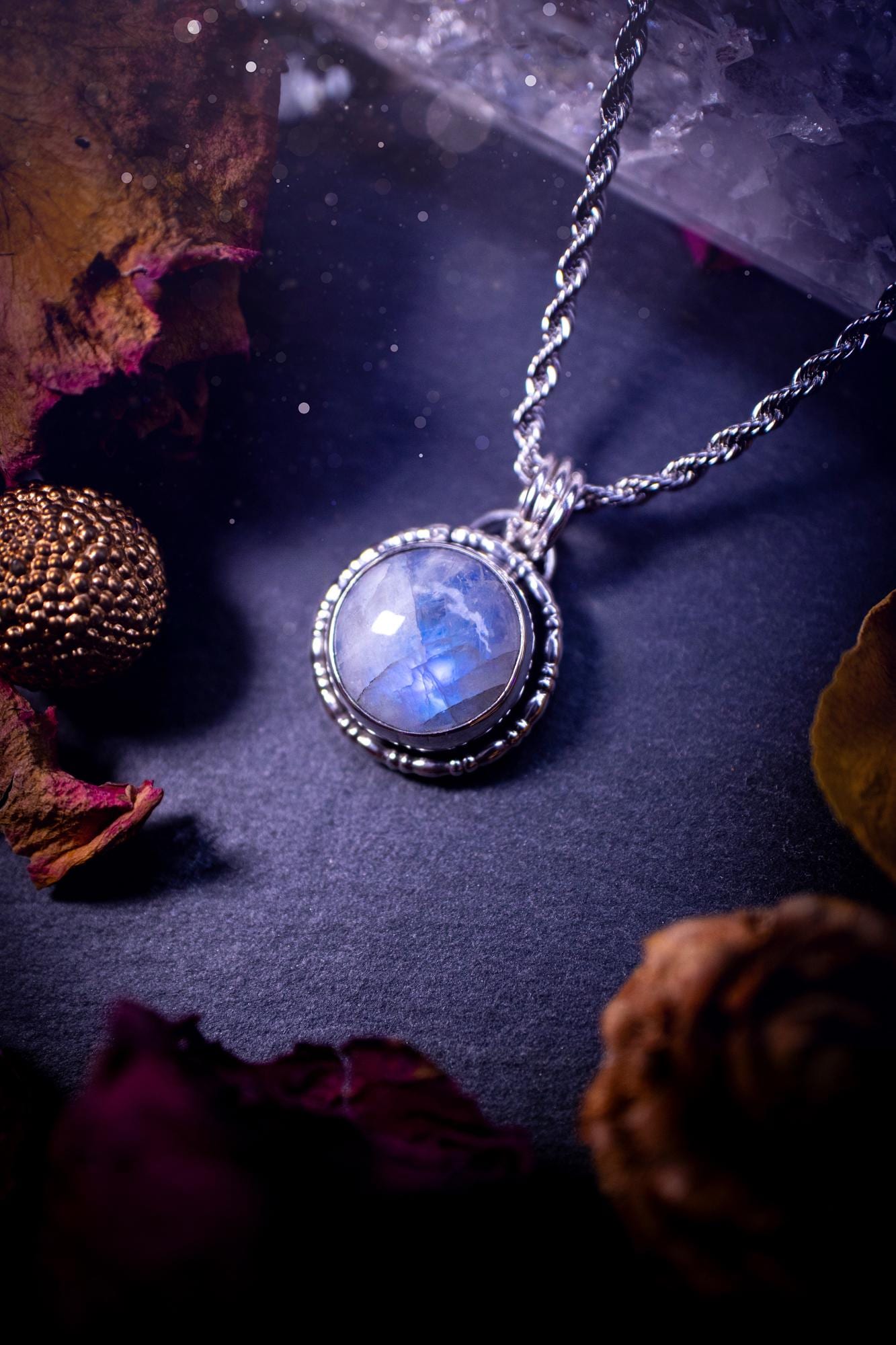 Handcrafted and unique, sterling silver, rainbow moonstone crystal pendant necklace. This necklace has been made using a beautiful flashy moonstone, with a minimal dainty design using recycled sterling silver. Ideal gift for crystal lovers. Gothic