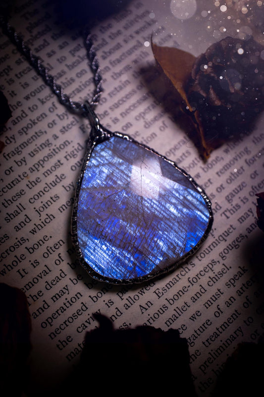 Handmade, rose cut belomorite moonstone, soft soldered pendant necklace - crystal jewellery gifts for her