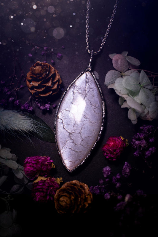 Handmade and beautiful, flashy, grey, soft soldered pendant necklace. This pendant necklace features the most gorgeous and flashy grey moonstone crystal, full of glittery shimmer and a deep lovely silvery grey hue. Handcrafted using the soft solder method, also known as the tiffany technique, an ancient technique used to created stained glass windows. The solder used is lead free and totally safe to wear, it contains elements of silver and polishes up to a high lustre. Gothic witchy jewellery