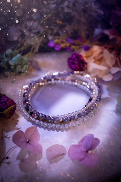 Handmade and dainty, mixed tourmaline crystal, beaded stacking bracelet, customisable crystal jewellery gifts
